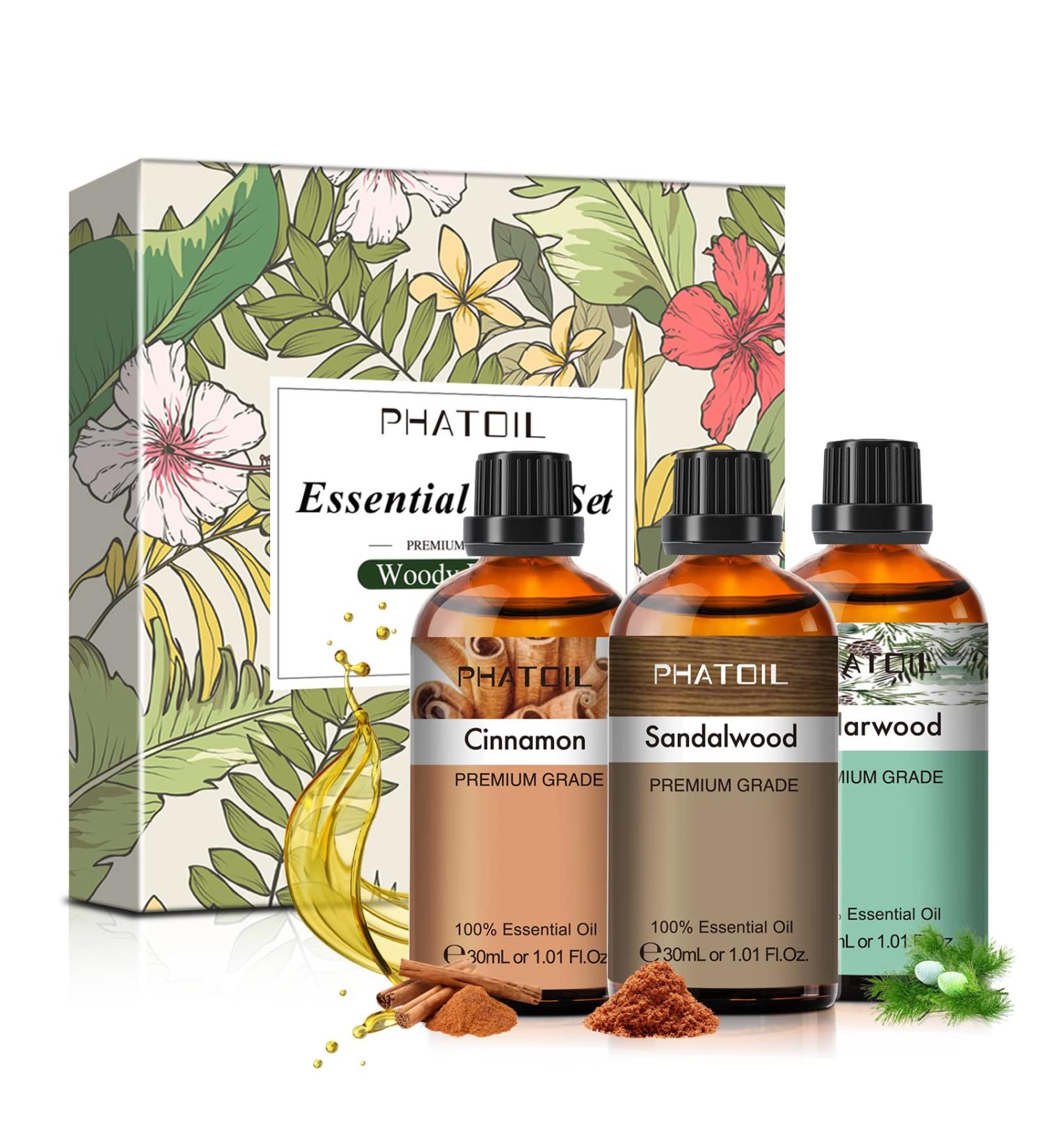 Pure Aromatherapy Essential Oils Gift Set - Cinnamon Sandalwood & Cedarwood - 3 Pack 1.01 Fl Oz for Relaxation Diffuser Massage & Skin Care - Buy Online on GoSupps.com
