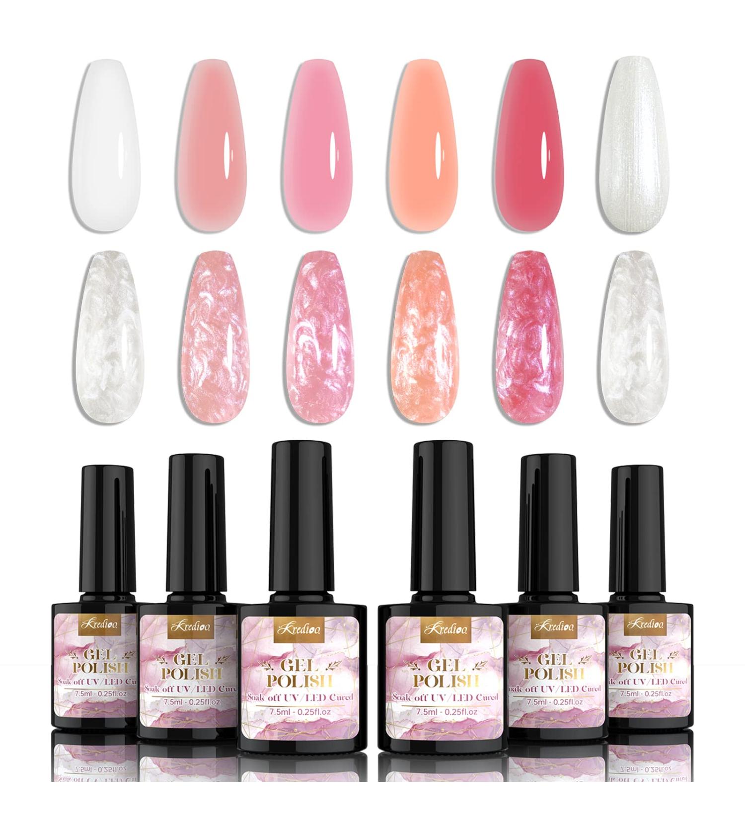 Kredioo Gel Nail Polish Set - 5 Sheer Pink & 1 Shimmer Pearl Mermaid Nails Art - Salon Quality UV Cured Gels for Long Lasting Manicure - 0.25fl.oz PearlGel - Buy Online on GoSupps.com