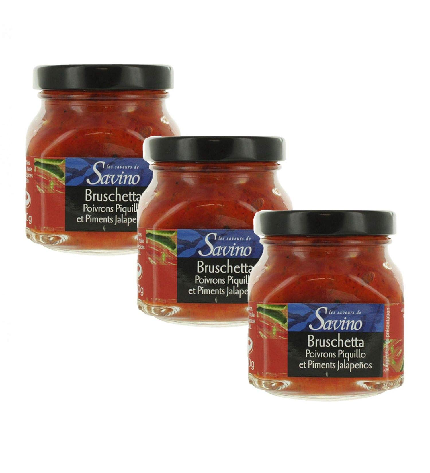 Set of 3 Bruschetta Piquillo Peppers – Les Saveurs de Savino – 140 g Pot