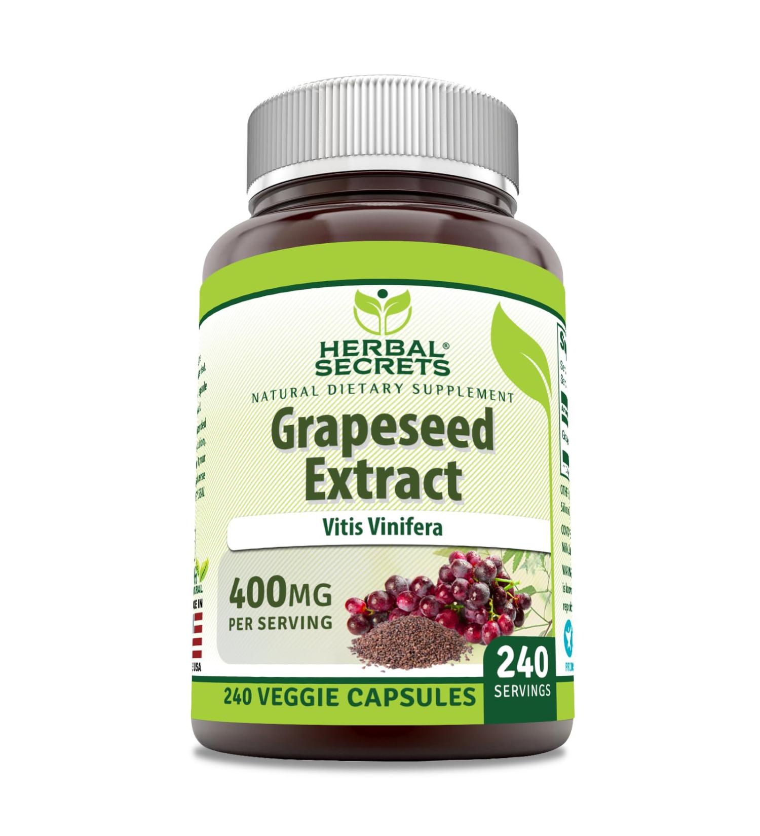 Herbal Secrets Grapeseed Extract 400 mg Veggie Capsules Supplement | Non-GMO | Gluten Free (240 Count)