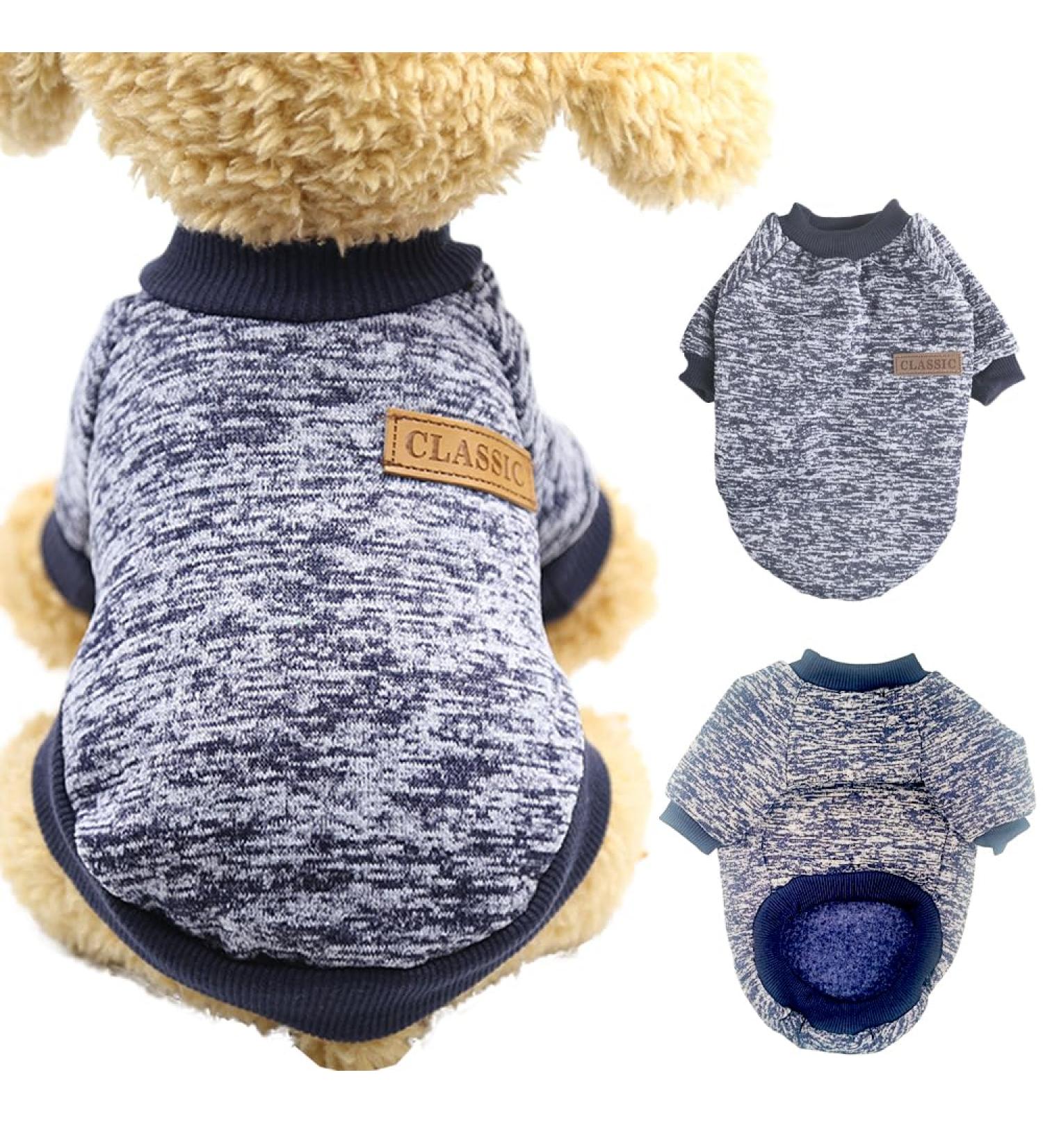 Warm Dog Sweater - Winter Pet Clothing for Small & Medium Dogs | Cozy Gray & Dark Blue Sweaters - Buy Online on GoSupps.com