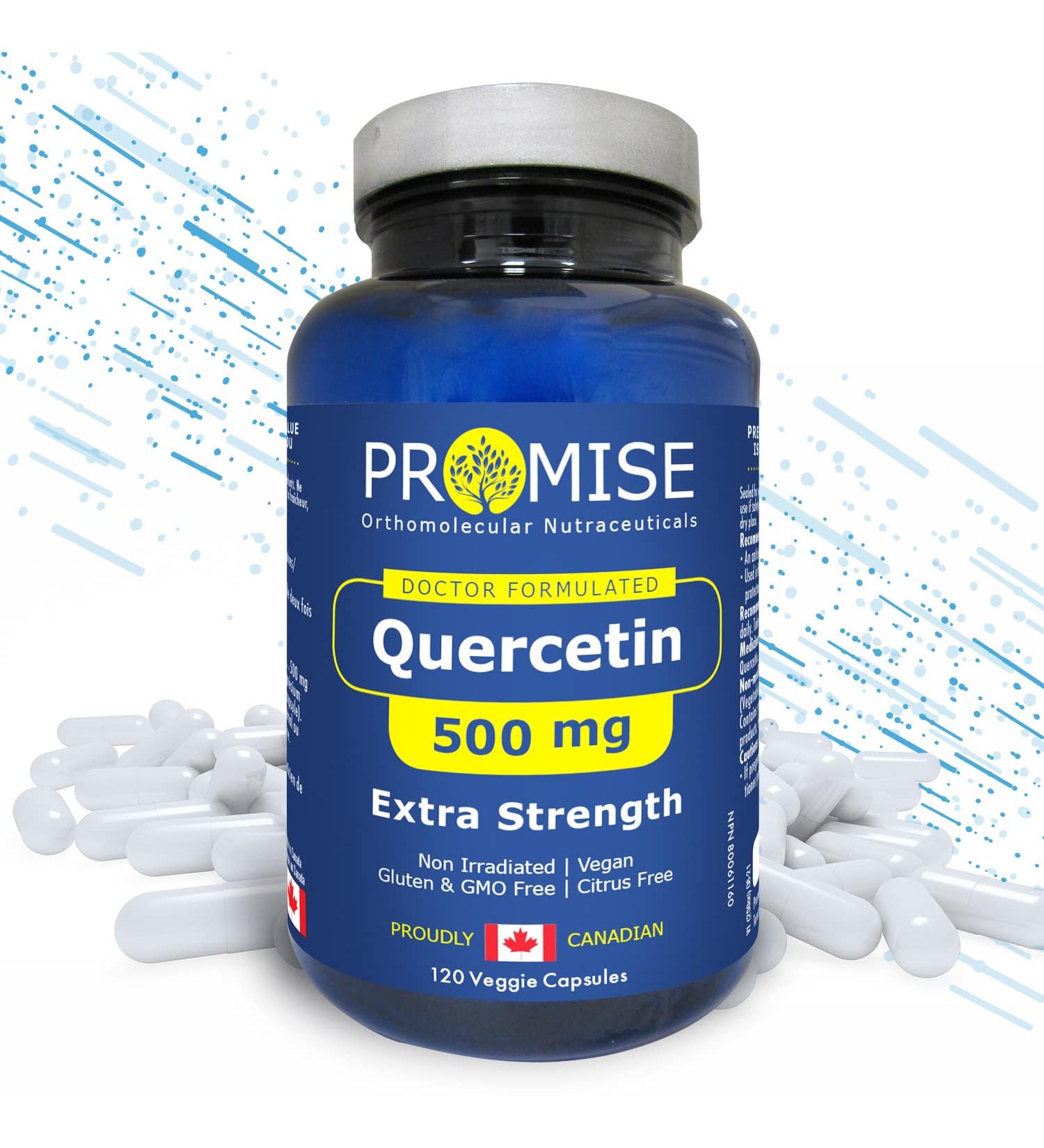 Promise Quercetin Extra Strength 500mg 120 Capsules Reduce Inflammation Boost Immunity Cardiovascular Health Powerful Antioxidant Healthy Blood Pressure Free Radical Defense Made In Canada - Buy Online on GoSupps.com