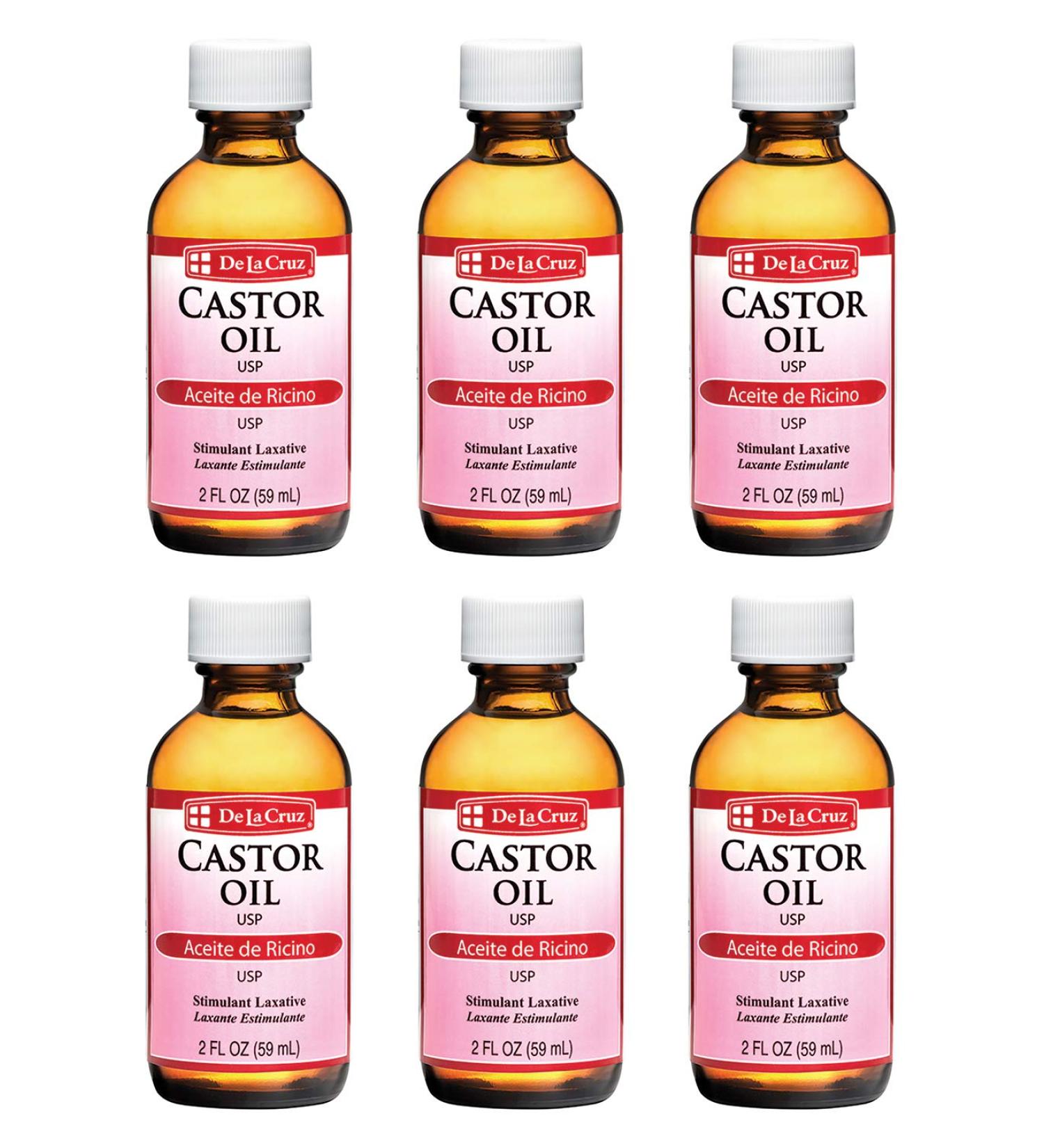 De La Cruz Castor Oil - 100% Pure Castor Oil for Hair Skin Eyelashes and Eyebrows - USP Grade 2 FL OZ (6 Glass Bottles) - Buy Online on GoSupps.com