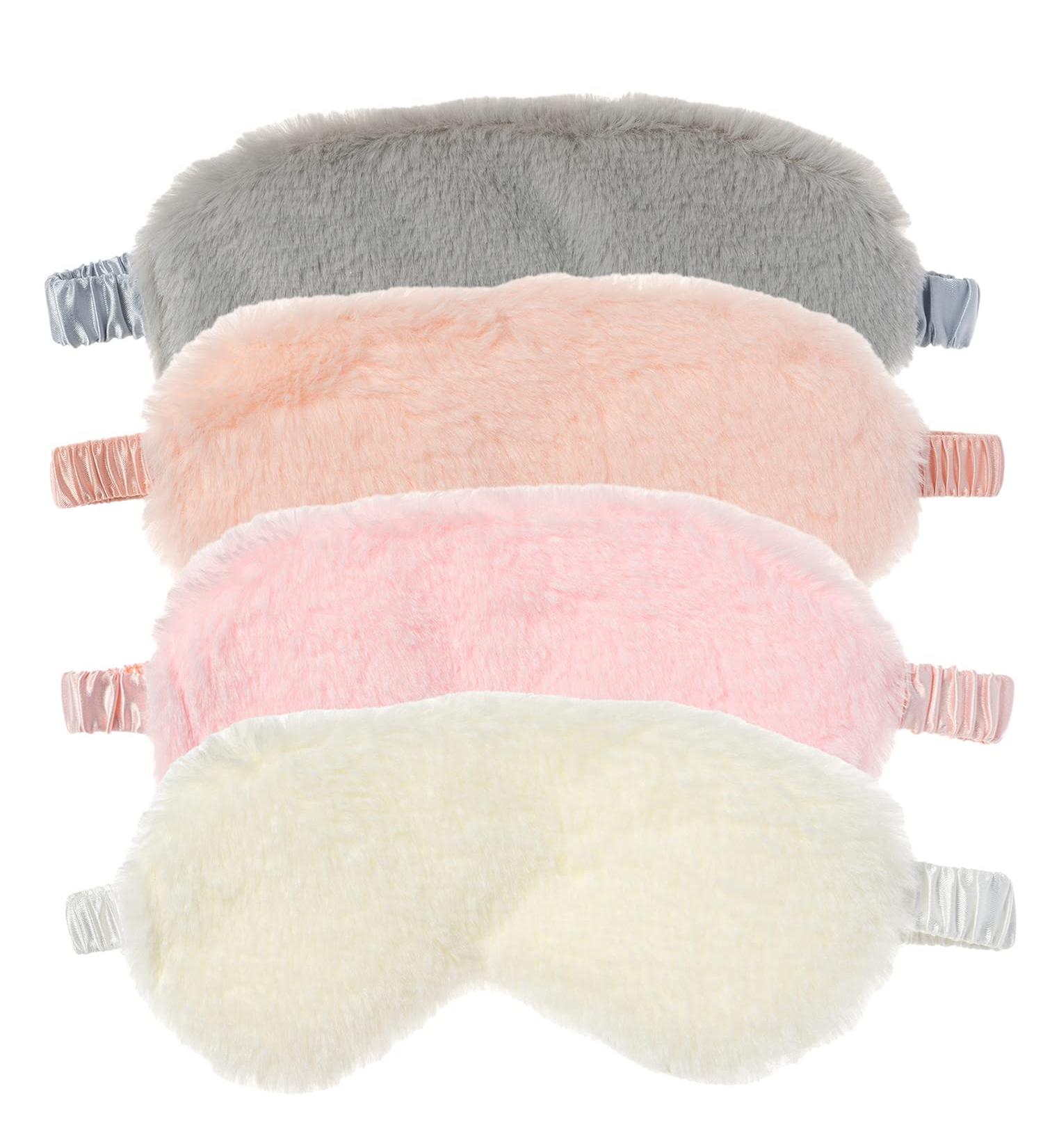 RAYNAG Plush Eye Mask 4 Pack - Soft Sleeping Blindfold for Sleepover Party - Comfortable Silky Fabric - Cozy Fluffy Furry - 4 Colors - Buy Online on GoSupps.com