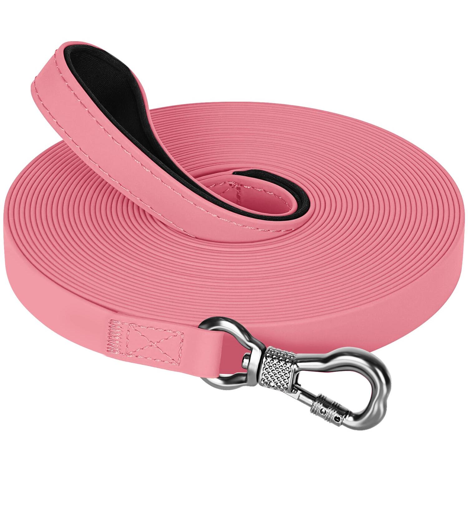 X XBen 10m Waterproof Dog Drag Line - Rubberized Training Leash with Lockable Carabiner & Hand Loop for Medium-Sized Dogs - Pink - Buy Online on GoSupps.com