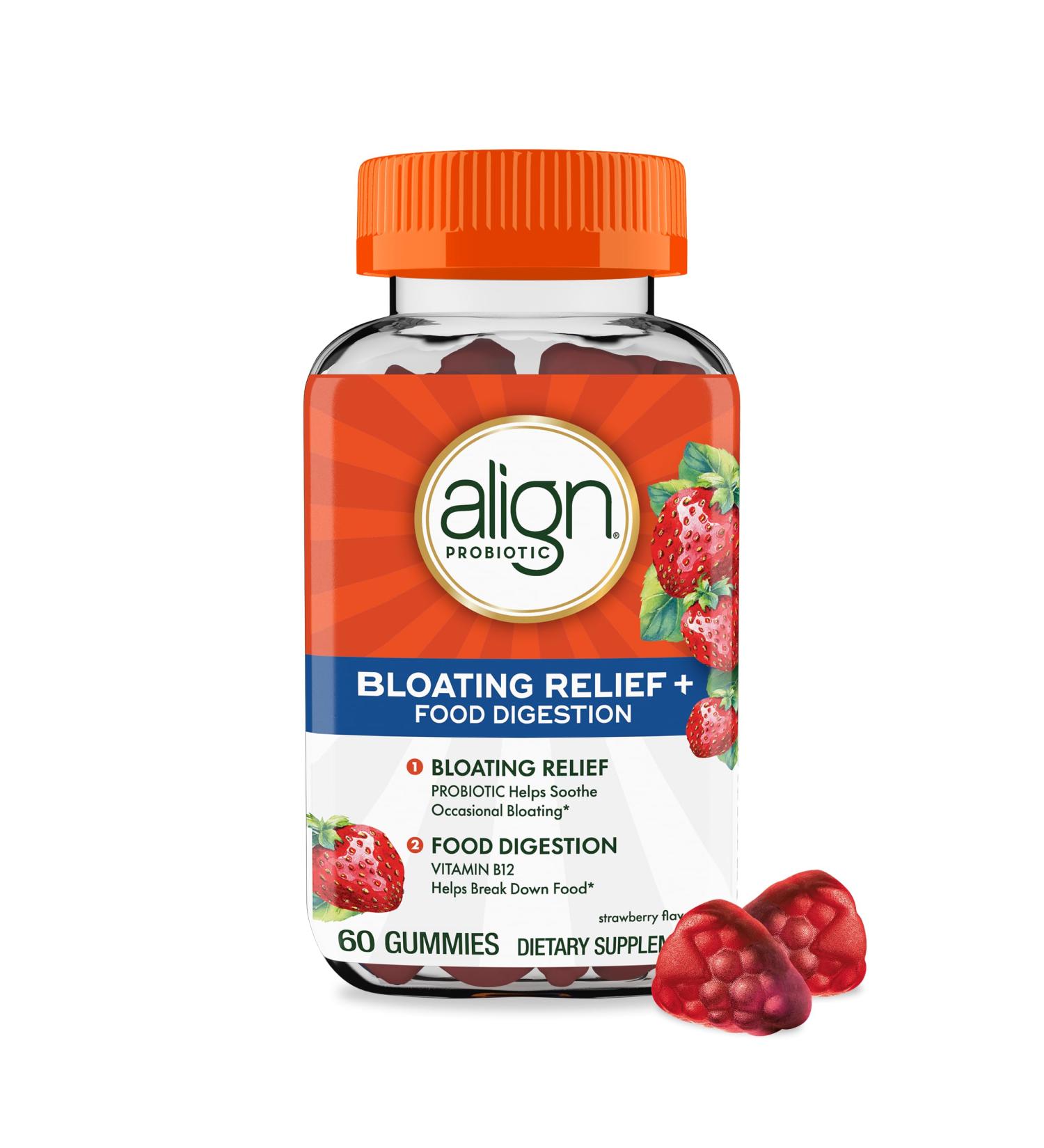 Align Probiotic Bloating Relief + Food Digestion Probiotics for Women and Men Probiotic Helps Soothe Occasional Bloating* With Vitamin B12 to Help Break Down Food into Cellular Energy* 60 Gummies 60 Count (Pack of 1) - Buy Online on GoSupps.com