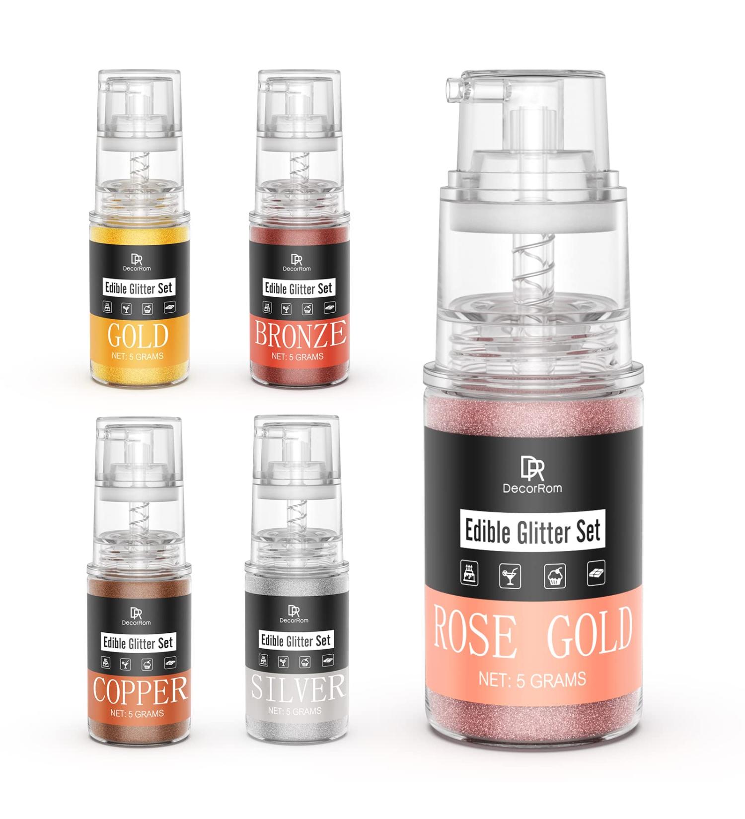 Paillettes Comestibles - 5 Couleurs Paillette Alimentaire dans Flacon Pulv risateur Poudre de Poussi re Comestibles M tallique pour la D coration de G teaux Boissons Fondants Chocolats - 5g Chacun - Buy Online on GoSupps.com