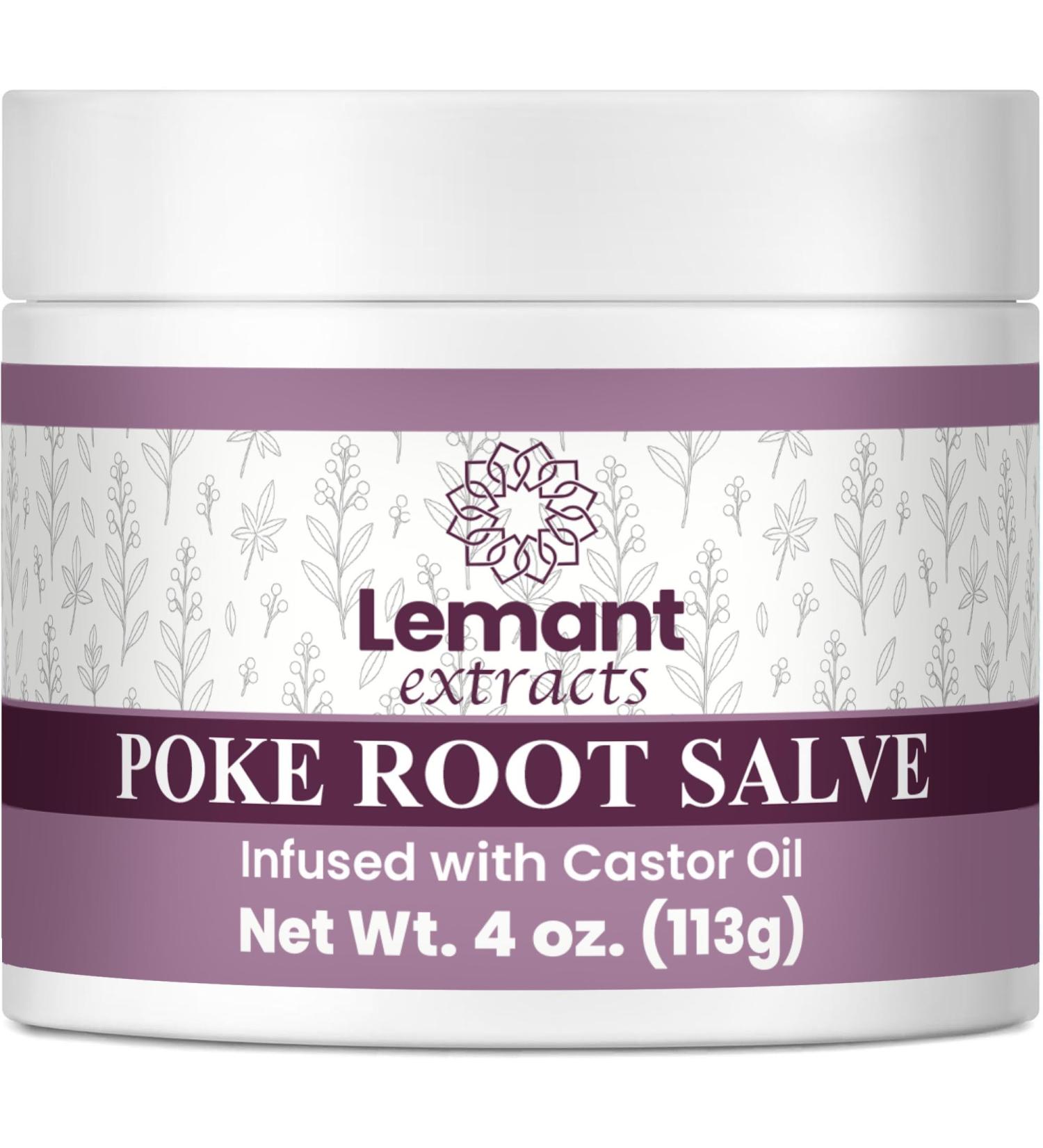 Lemant Organic Poke Root and Castor Oil Salve (4 oz) - Herbal Poke Root Salve infused with Castor Oil Calendula Plantain Red Clover Boswellia Shea Butter and Lavender - Buy Online on GoSupps.com