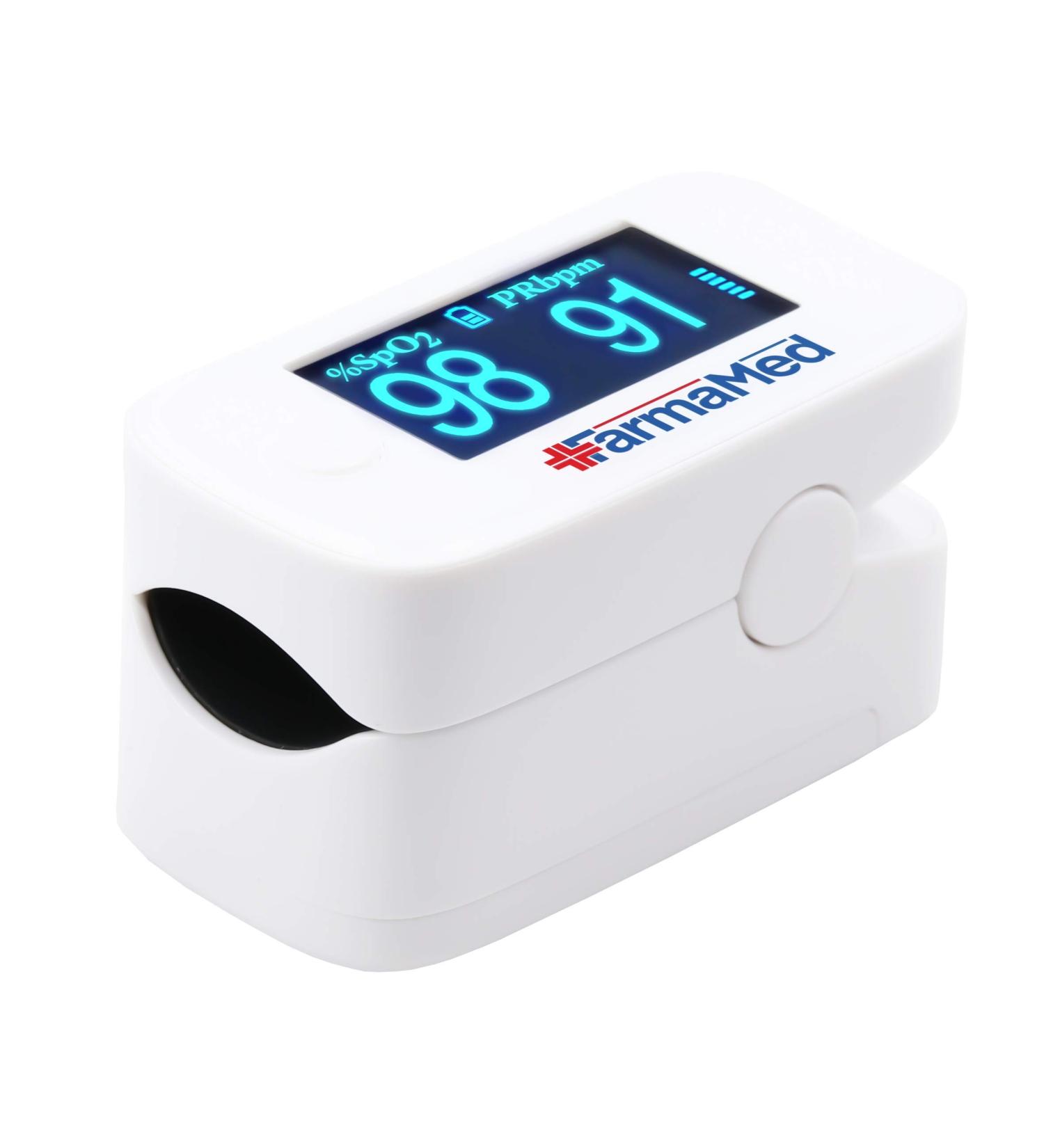 Farmamed 3-in-1 Pulse Oximeter - Professional Oxygen Saturation & Heart Rate Monitor with XXL OLED Display & Protective Case | International Shipping Available - Buy Online on GoSupps.com