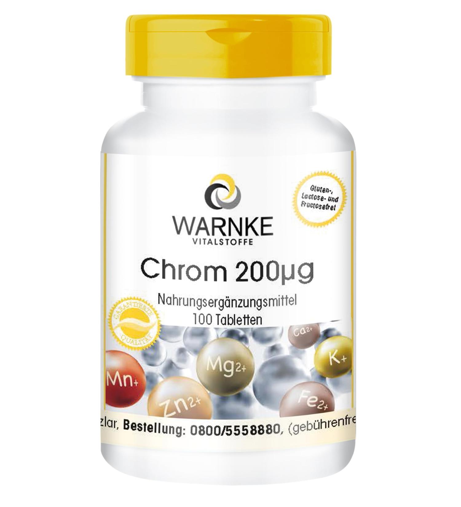 Chrome 200 g - 100 Tablets | High-Dose Vegan Chrompicolinat for 200 Days | Dietary Supplements | Warnke - German Pharmacy Quality - Buy Online on GoSupps.com
