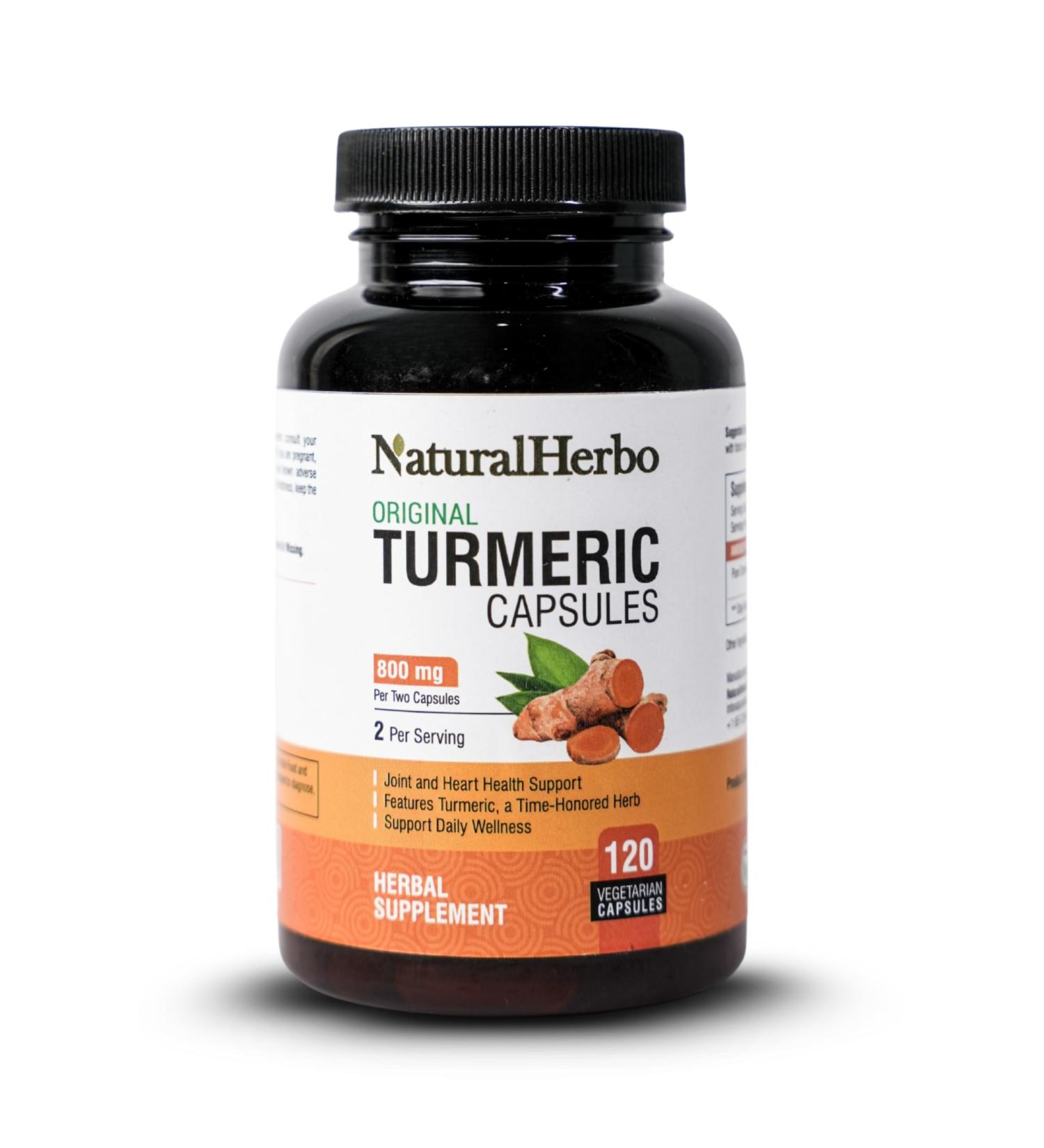 NaturalHerbo Turmeric Capsules - High Potency Turmeric Root Capsules for Joint Support, Mobility, and Wellness Non-GMO, Gluten-Free, Vegan, Turmeric Supplement,120 Capsules - 800mg - Buy Online on GoSupps.com