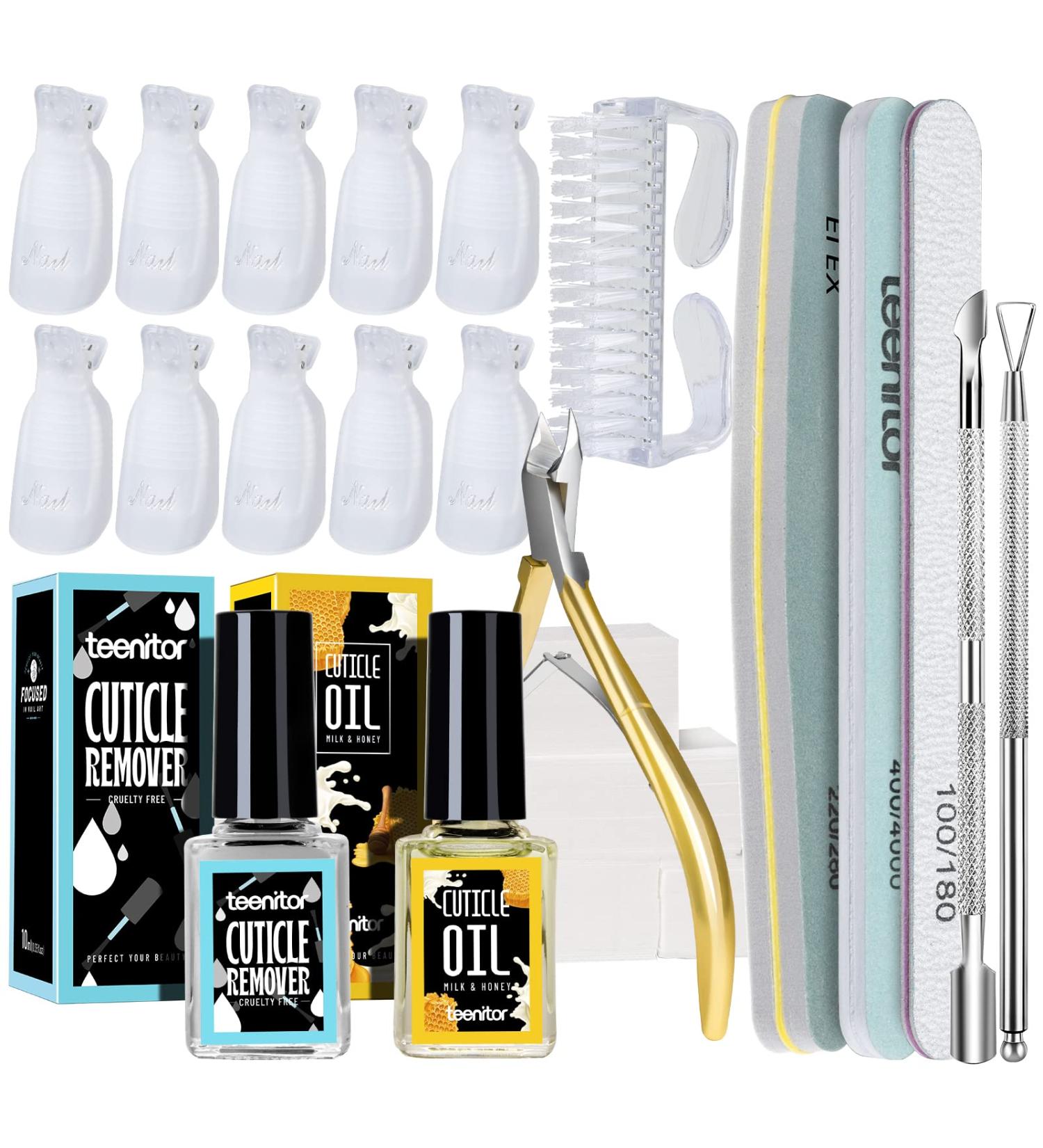 Teenitor Nail Gel Polish Removal Kit with Cuticle Remover, Oil, Clips, Nippers, Pusher, Peeler, File & Buffer - Buy Online on GoSupps.com