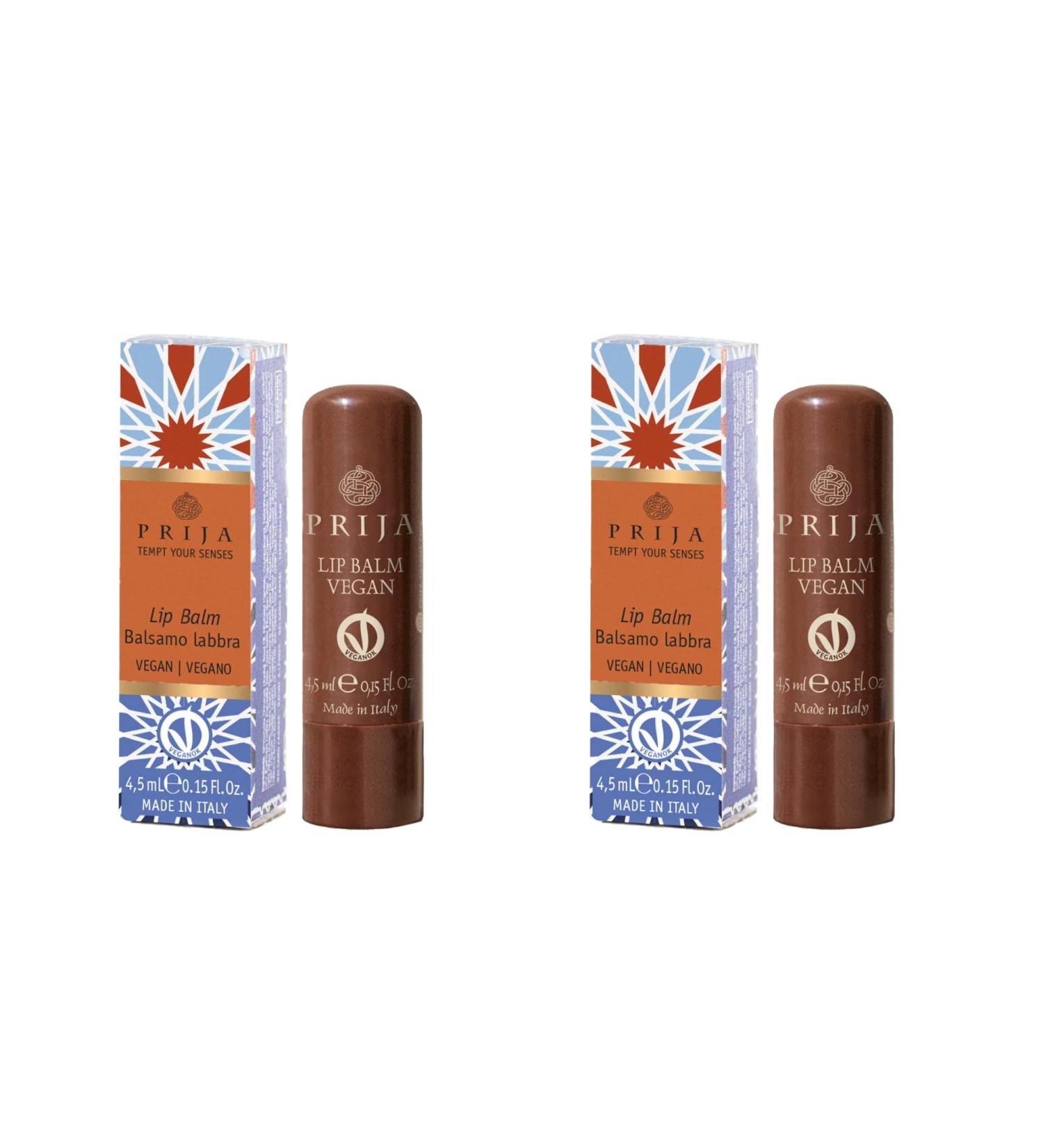 Prija Vegan Lip Balm with Jojoba Oil Shea Butter and Sunflower Wax Pampers your Lips Naturally Hydrating Lip Balm Stick 2 x 4.5ml - Buy Online on GoSupps.com