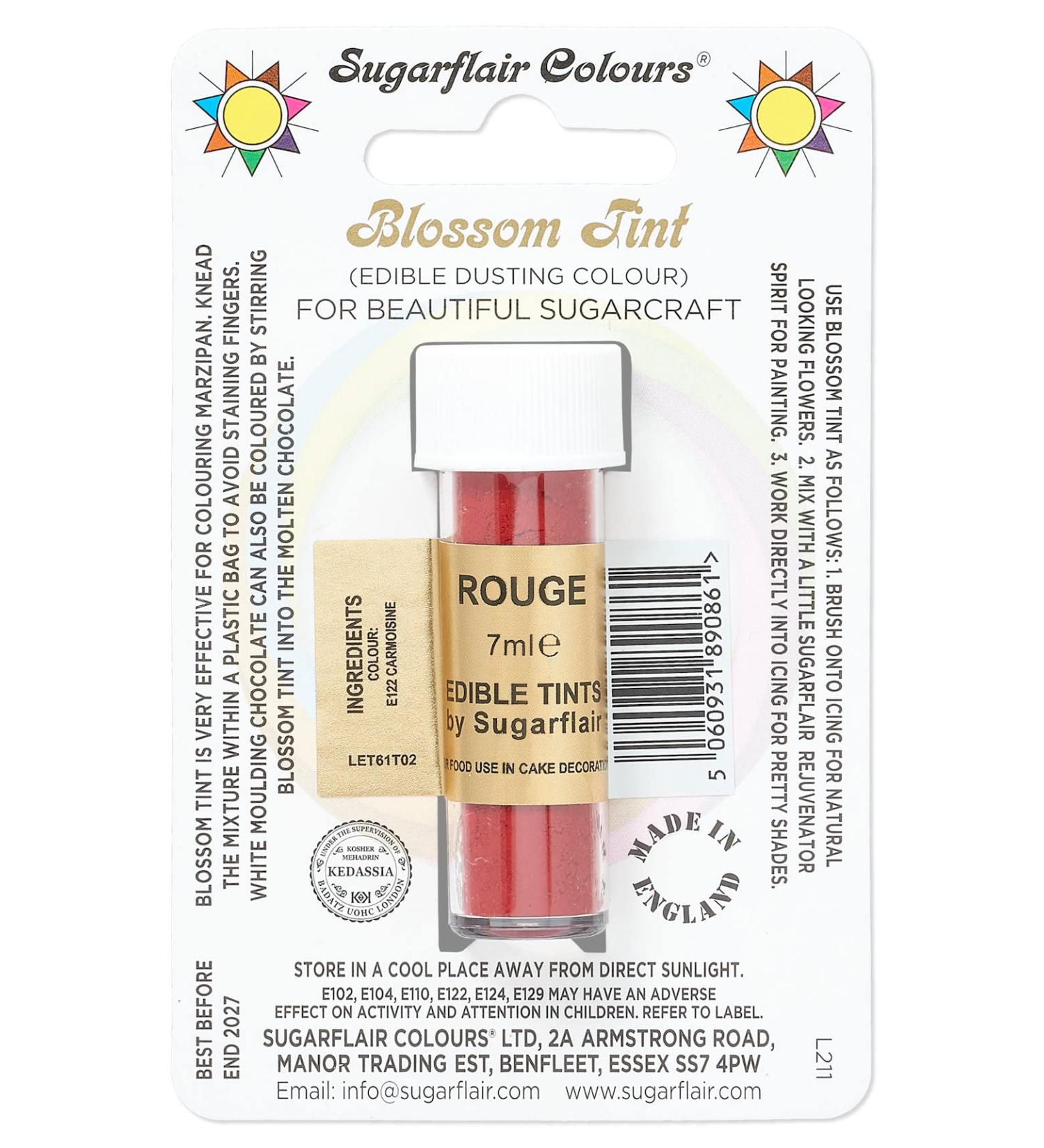 Sugarflair Rouge Blossom Tint Food Colouring and Dusting Powder Matt Finish Brush On or Mix with Rejuvenator Spirit to Create a One of A Kind Cake - 7ml