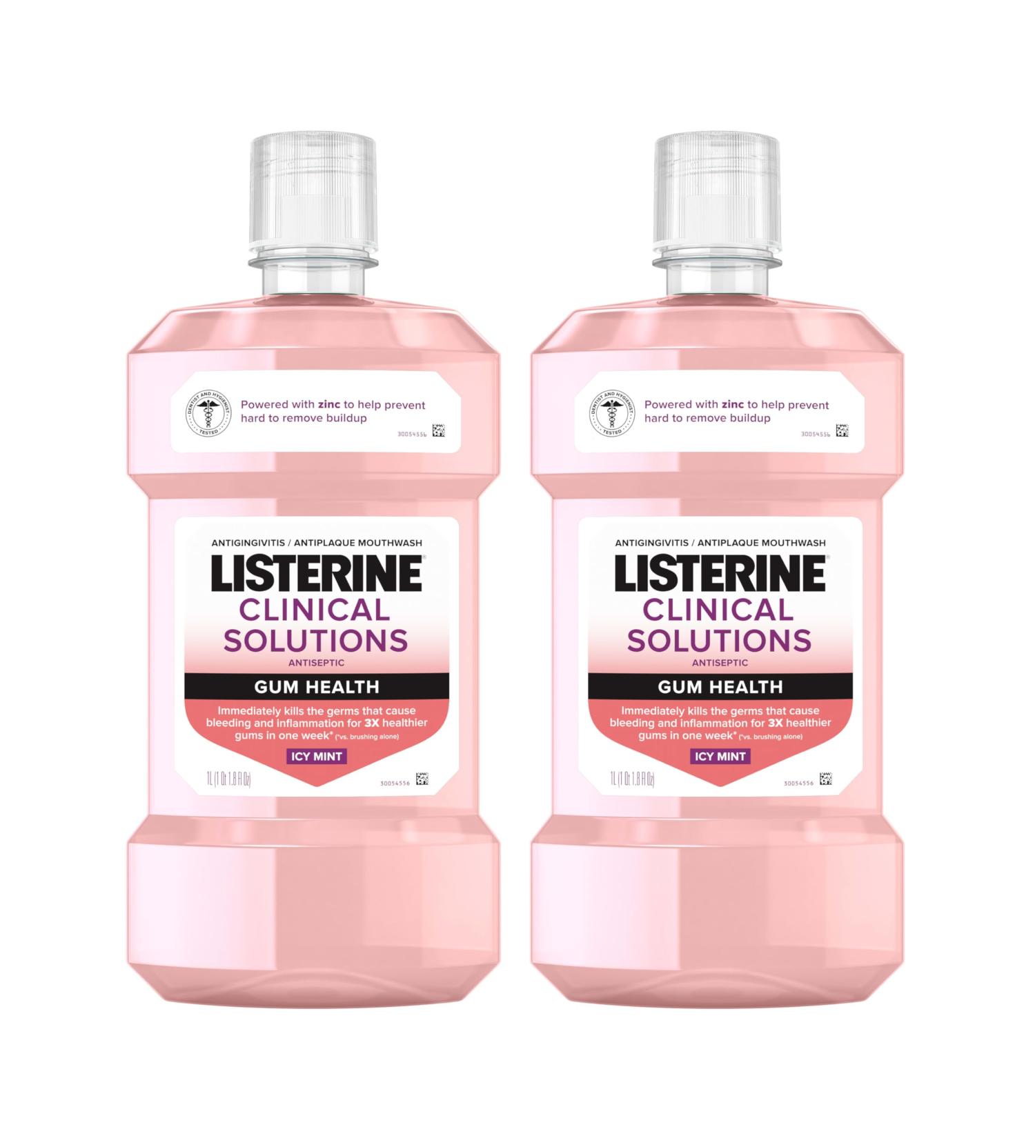 Listerine Clinical Solutions Gum Health Antiseptic Mouthwash Antigingivitis & Antiplaque Oral Rinse Kills Germs for Healthier Gums Reduces Gingivitis in 1 Week ICY Mint Twin Pack 1 L 2 Pack 34 Fl Oz (Pack of 2) - Buy Online on GoSupps.com