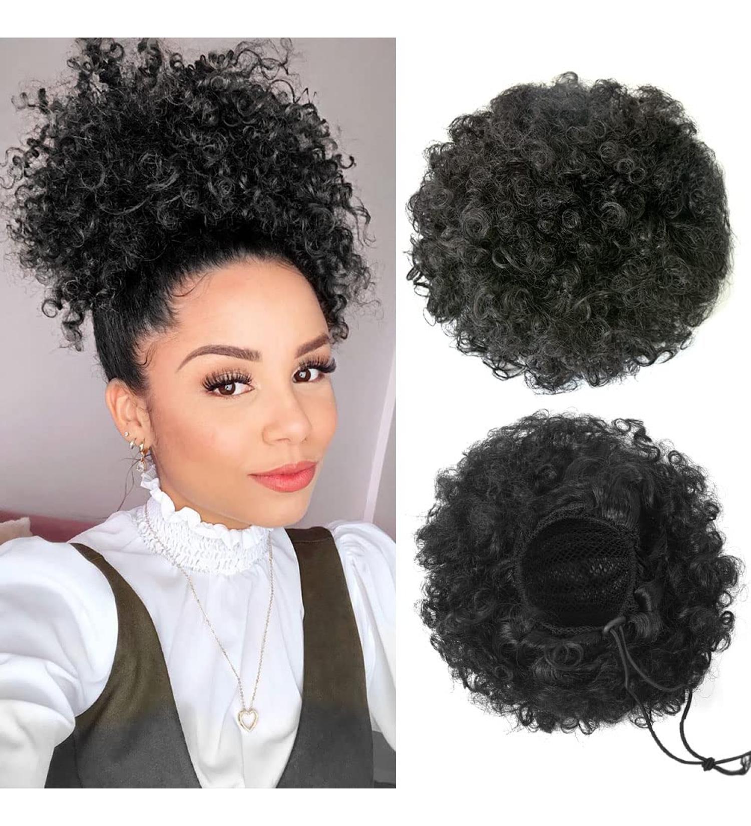 Premium Kinky Curly Afro Puff Drawstring Ponytail - Natural Black 1B Short Synthetic Hair Extensions for Black Women Girls - Buy Online on GoSupps.com
