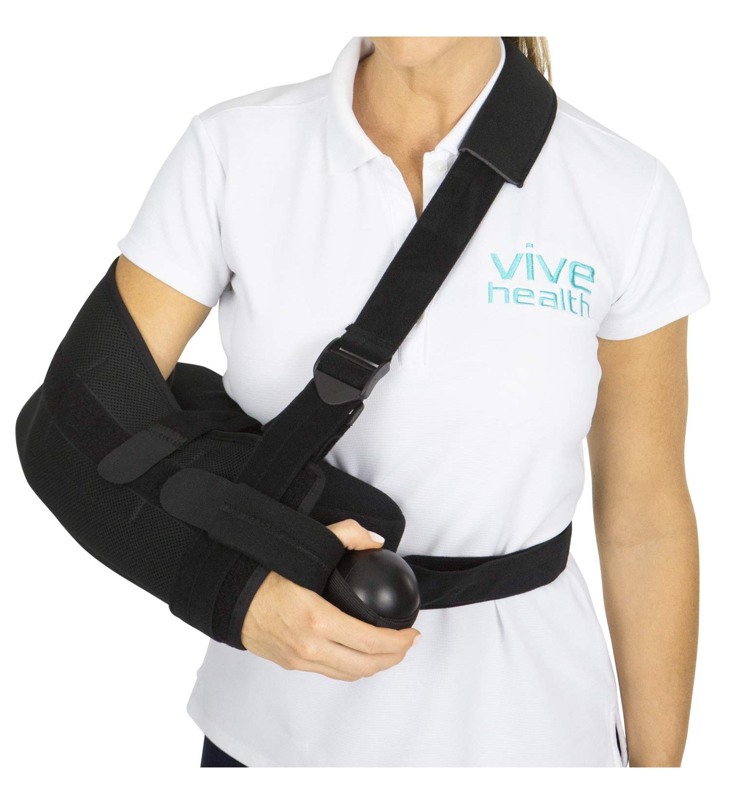 Vive Shoulder Abduction Sling - Immobilizer Brace for Rotator Cuff Injury - Pain Relief Arm Pillow - Pocket Strap & Stress Ball Included - Buy Online on GoSupps.com