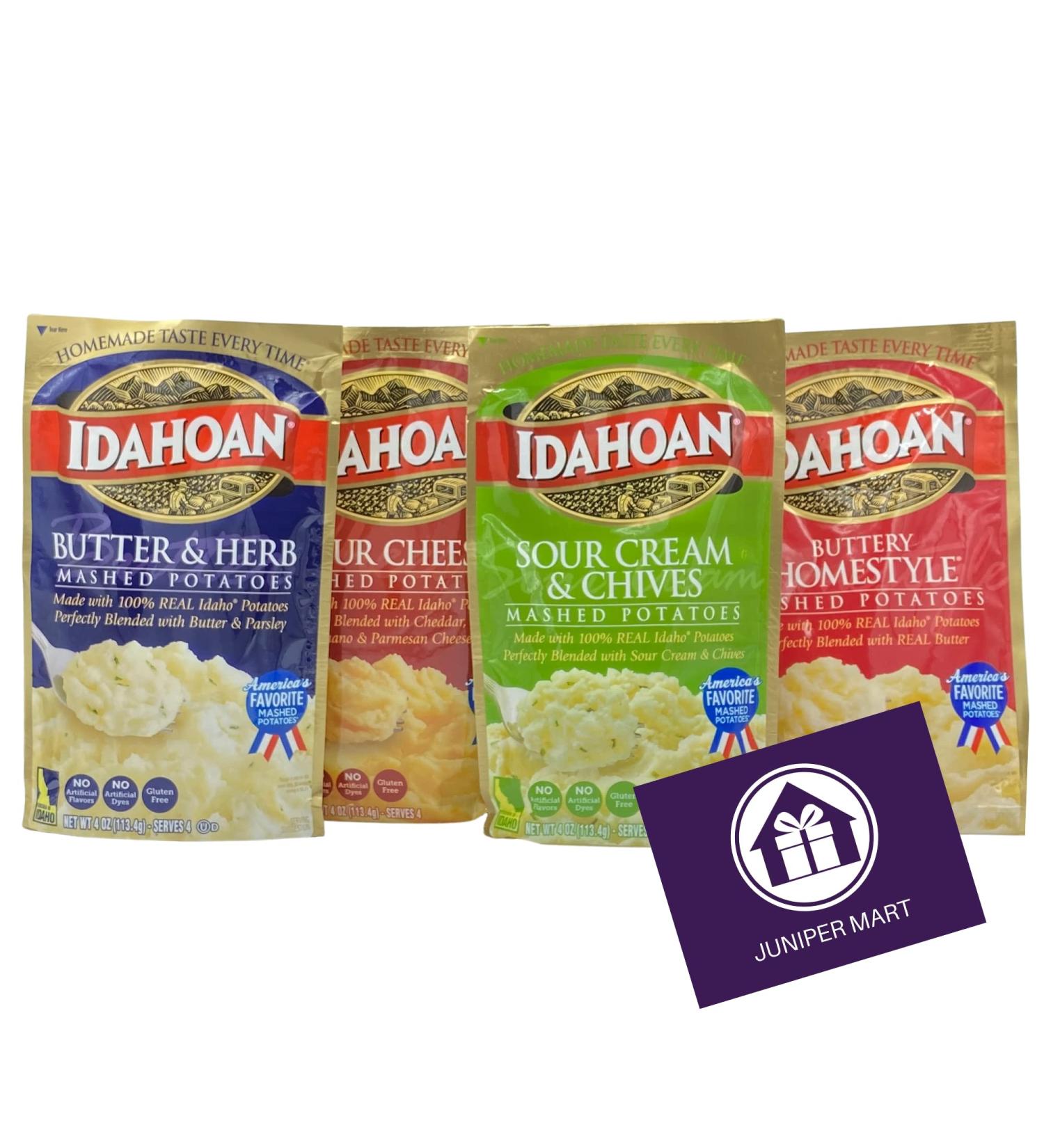 Instant Mashed Potatoes Bundle with Juniper Mart Recipe Card (Butter and Herb  Buttery Homestyle  Sour Cream and Chive  Four Cheese) - Buy Online on GoSupps.com