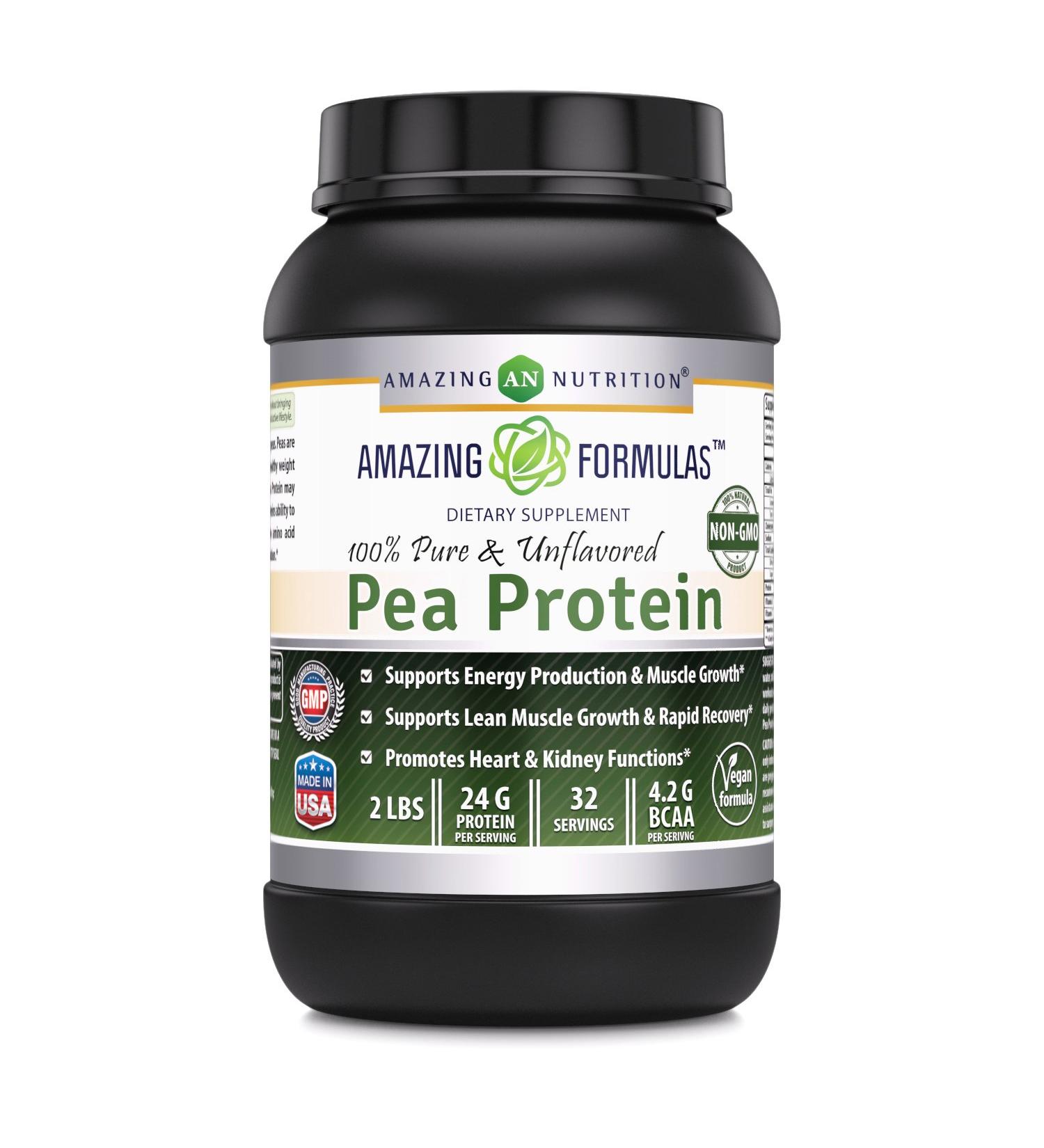 Amazing Formulas 100% Pure Pea Protein Dietary Supplement 2 lbs (Non-GMO) - Energy & Muscle Support - Heart & Kidney Function - 2 Pound - Buy Online on GoSupps.com