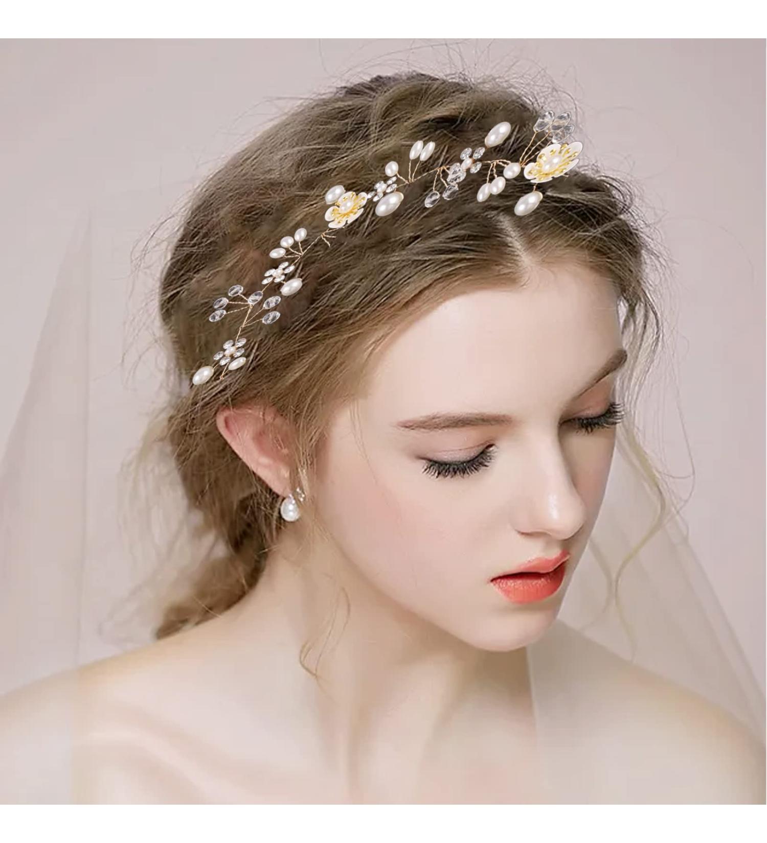Flower Bride Wedding Headdress | Elegant Hair Jewelry for Women & Girls - Gold Floral Headband - Buy Online on GoSupps.com
