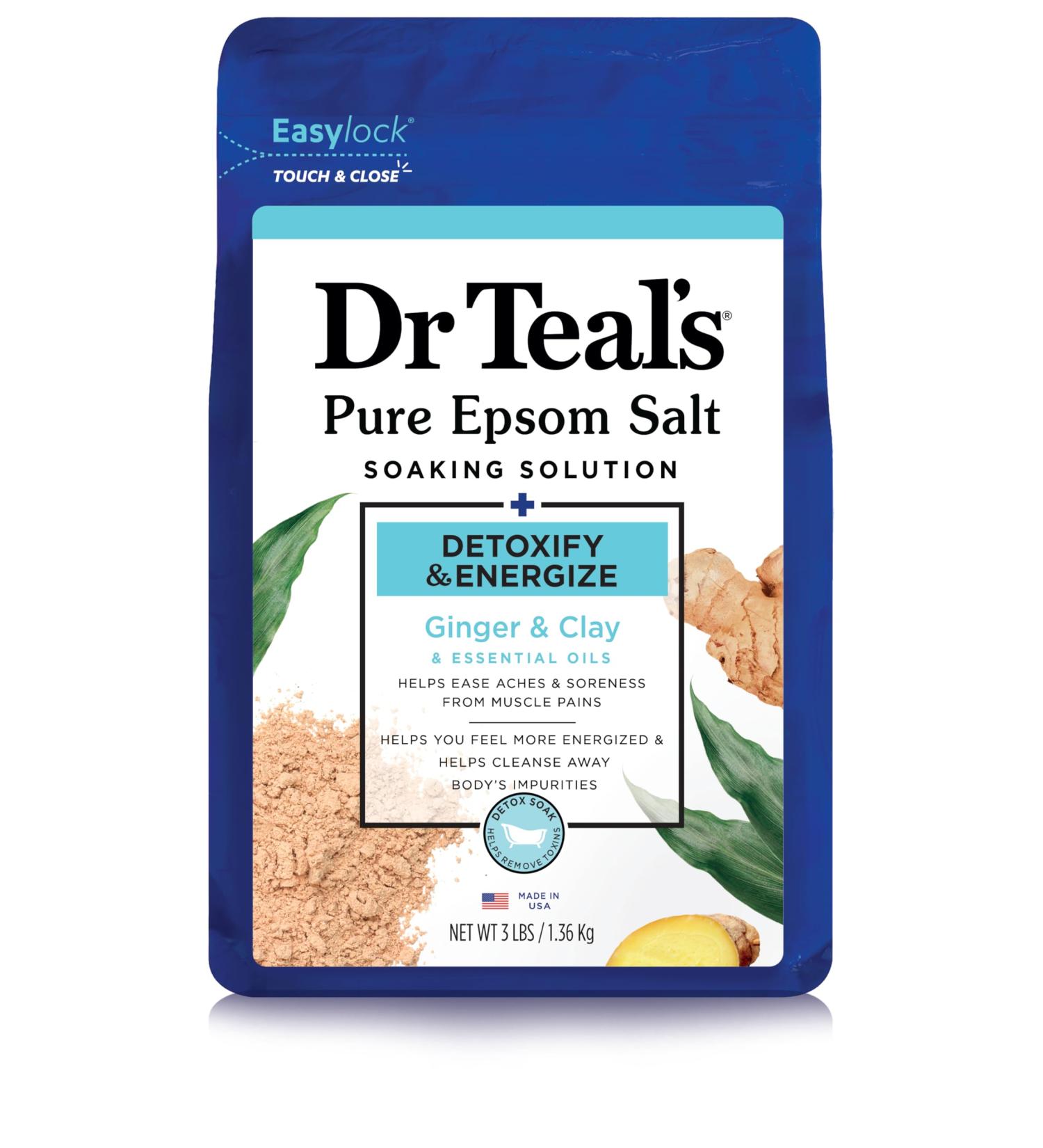 Dr Teal's Sel d'Epsom pur - Solution de trempage pour d toxifier et apporter vitalit au gingembre et l'argile - 1 36 kg