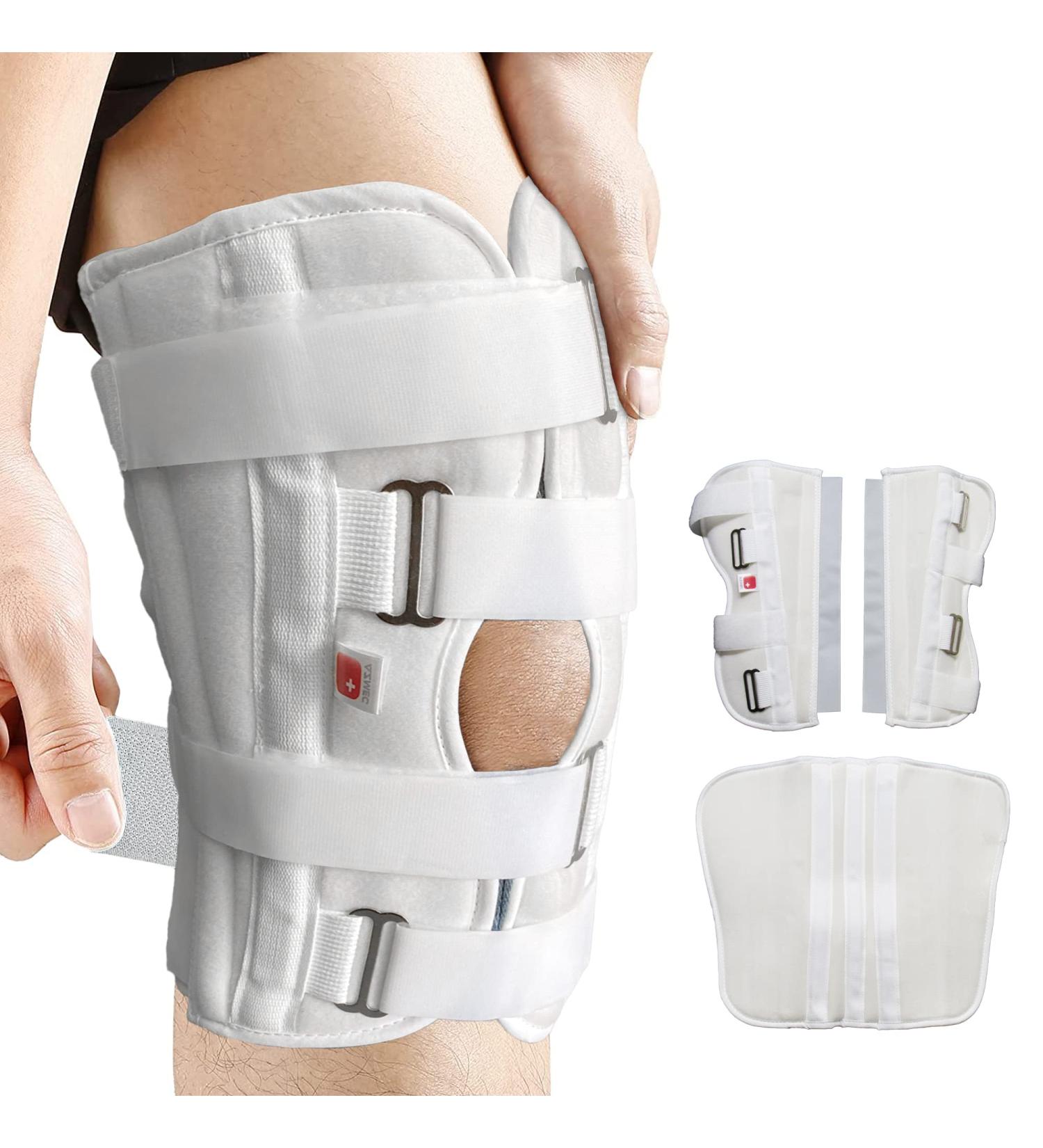 Orthopedic Knee Immobilizer - Adjustable Tri-Panel Straight Leg Brace for Men Women & Teens - Lightweight 12" Knee Splint - Universal Fit - White - Buy Online on GoSupps.com