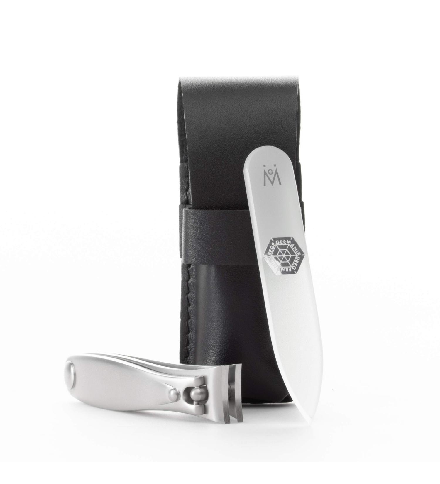 GERMANIKURE Nail Clipper and Glass Nail File Set in Black Leather Case - Made in Solingen Germany | FINOX Stainless Steel & Czech Glass Nail Care Kit - Buy Online on GoSupps.com