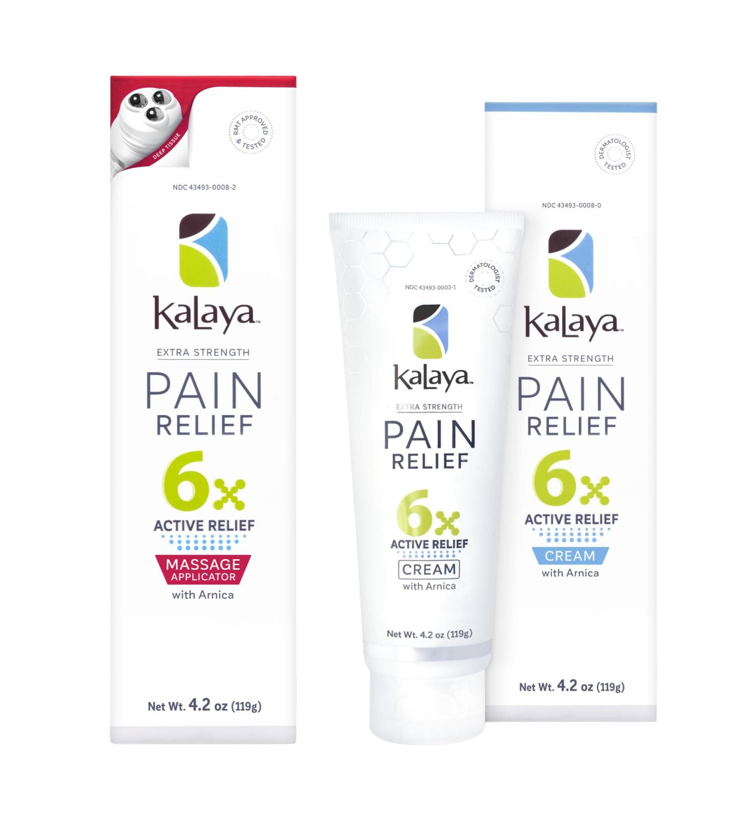 Kalaya 6X Pain Relief Arnica Cream with Massager and 6X Extra Strength Pain Relief Cream - Buy Online on GoSupps.com