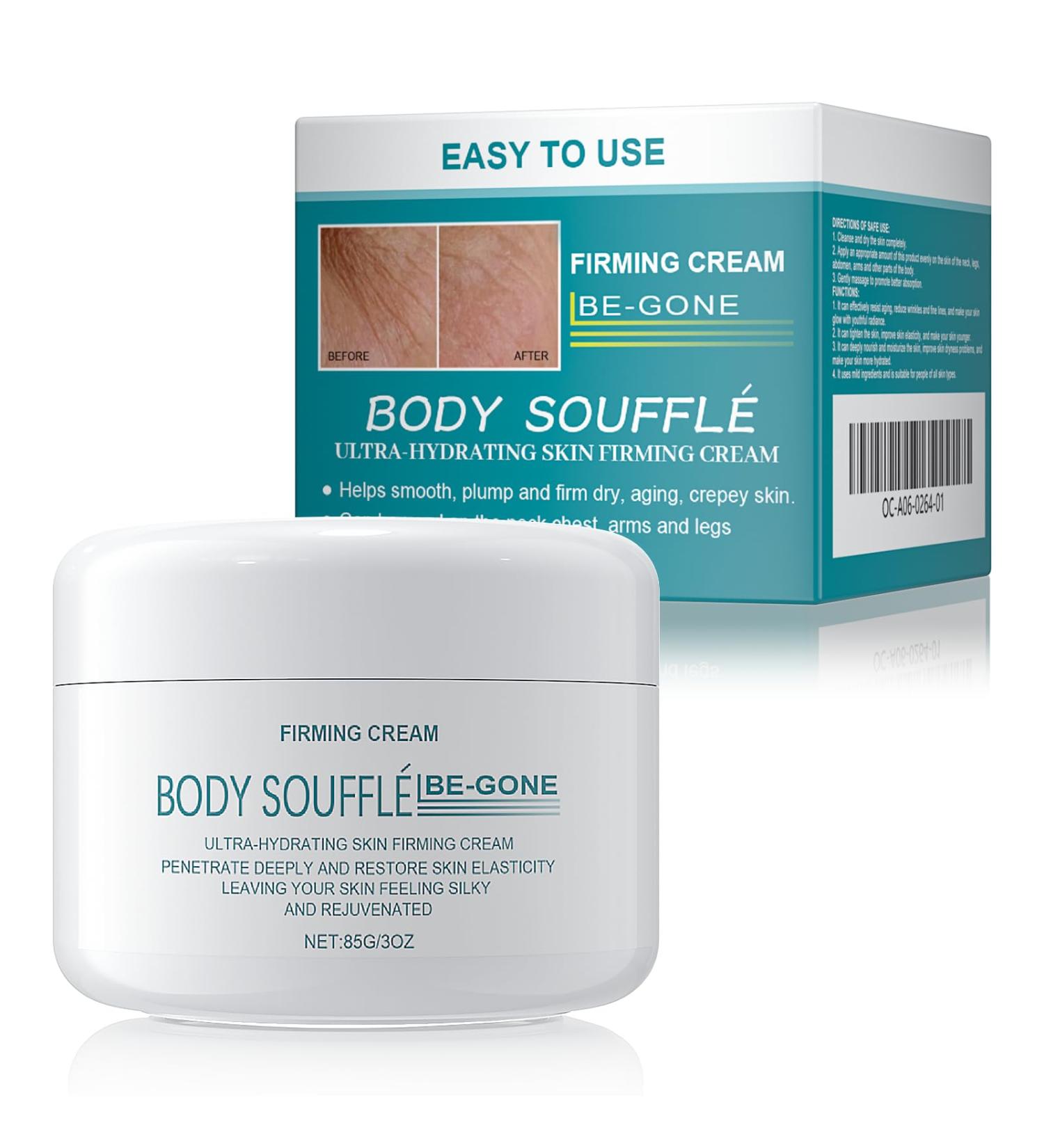 COSMOO Be Gone Body Souffle Ultra Hydrating Crepe Skin Firming Cream for Neck Arms & Legs 3 Ounce - Buy Online on GoSupps.com