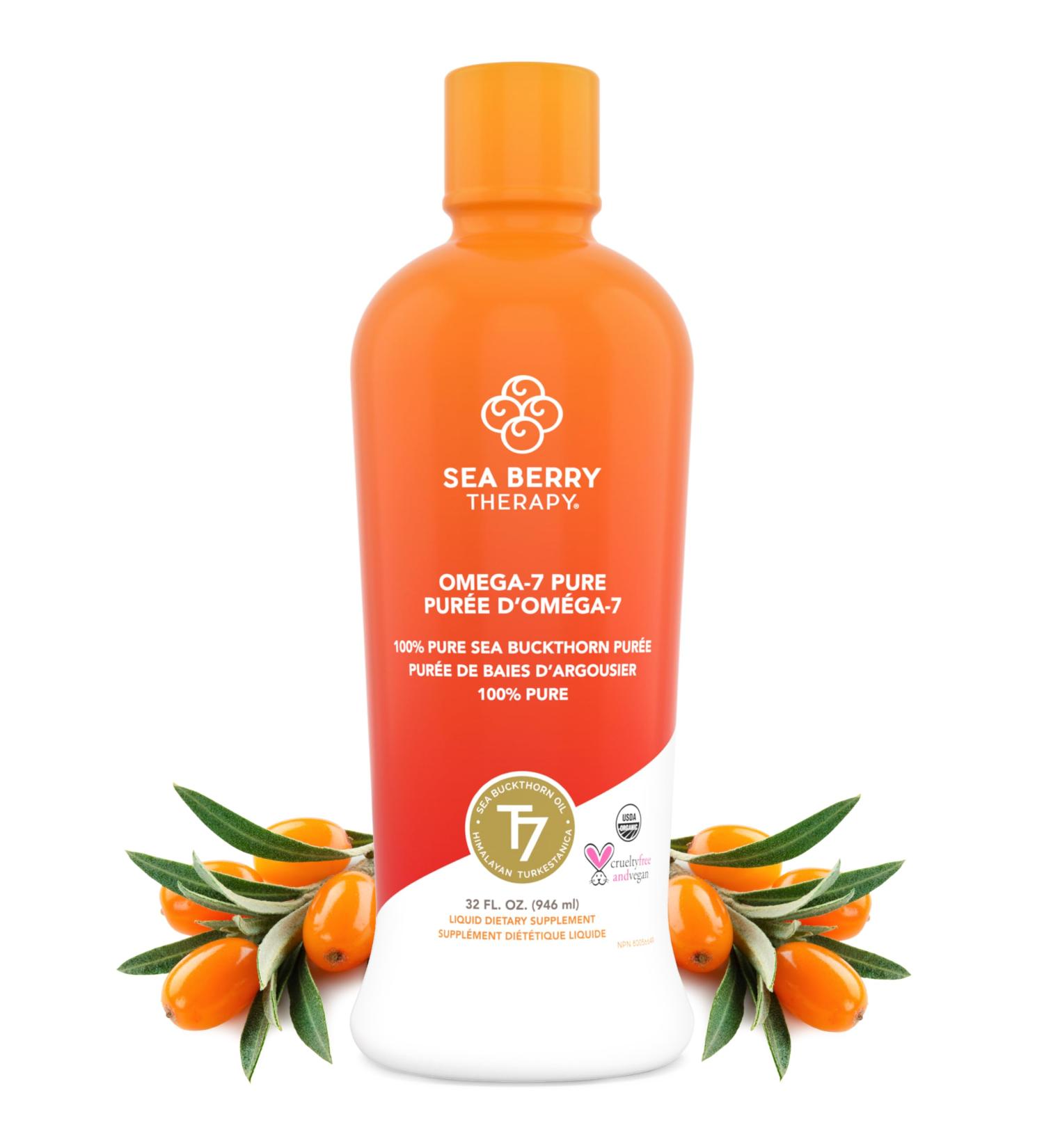 Sea Berry Therapy Omega 7 Pure 100% Pure Sea Buckthorn Juice (32 oz) USDA Organic Supports Cardiovascular Health Amazing For Skin Hair and Nails - Buy Online on GoSupps.com
