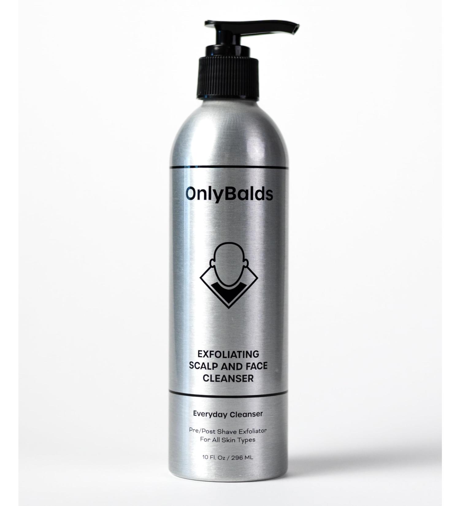 OnlyBalds Exfoliating Scalp & Face Cleanser 10 oz Aluminum Bottle Premium Daily Cleanser for Bald Men & Women Shaved Heads Alopecia Care & Shave Prep Fragrance-Free Dermatologist Tested - Buy Online on GoSupps.com