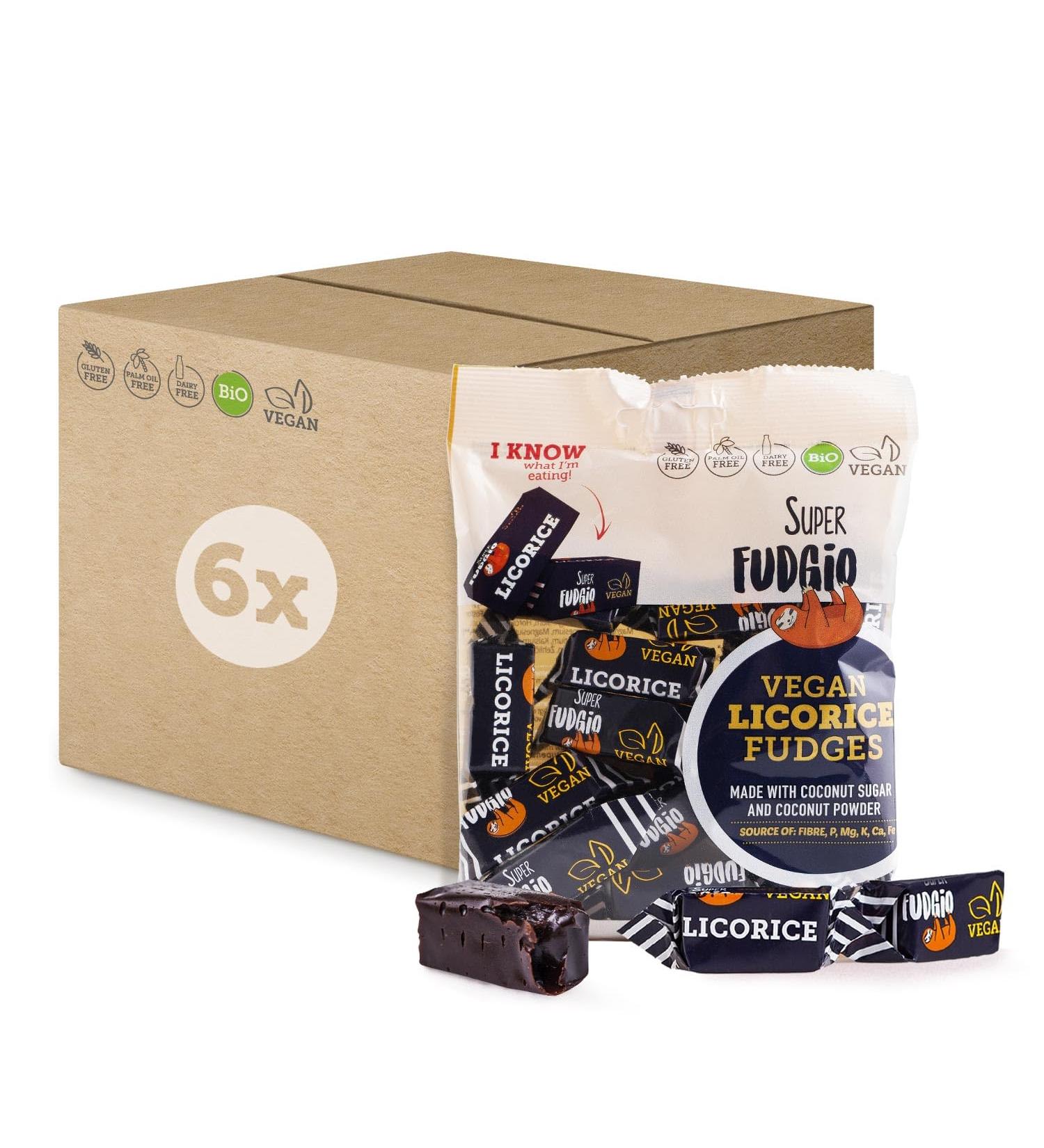 Super Fudgio Bio Bonbons - Vegan & Gluten-Free Organic Caramel Candies | 6x150g Lakritz Pack - No Palm Oil Coconut Milk Coconut Sugar - Buy Online on GoSupps.com