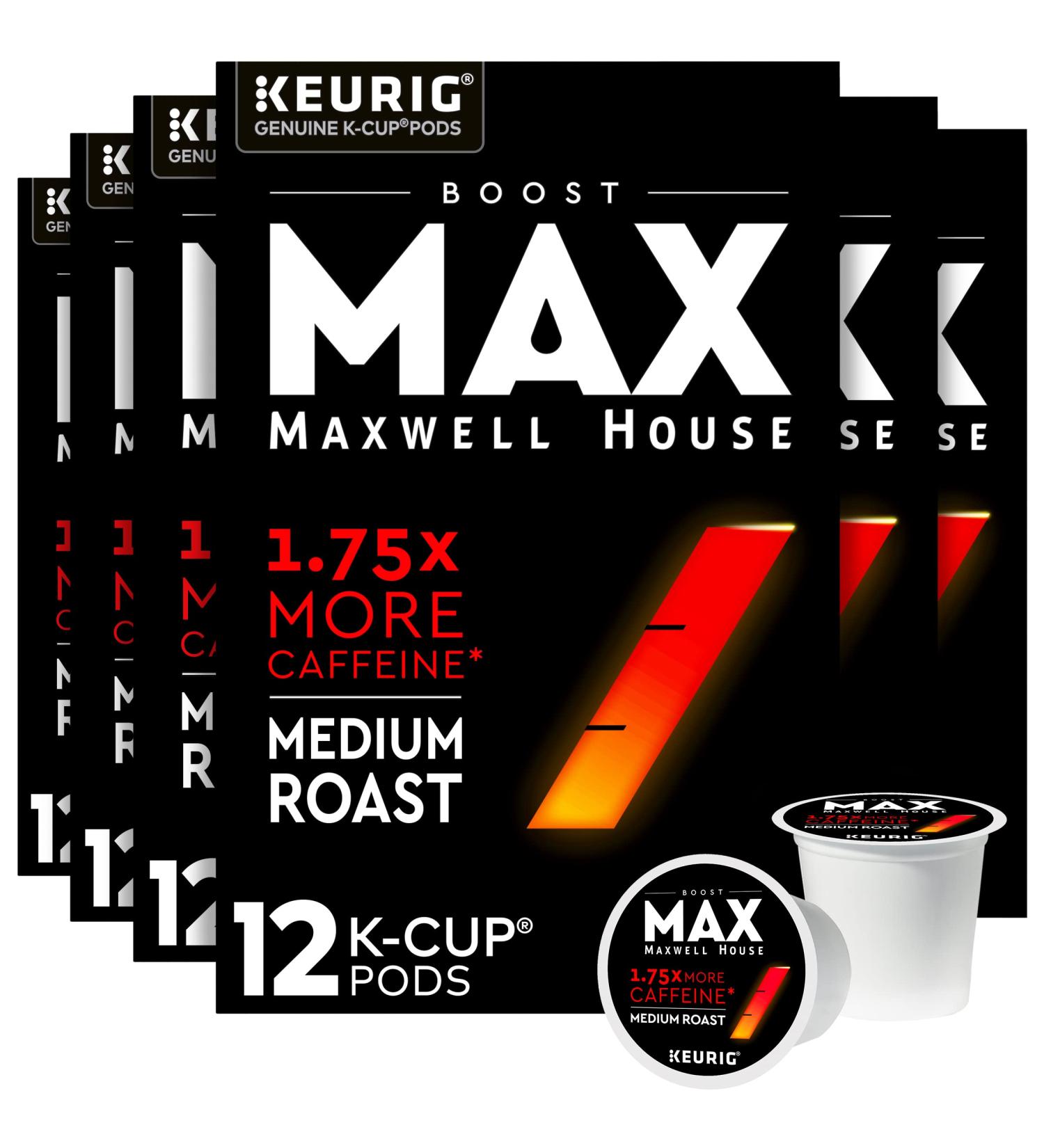 Maxwell House Max Boost Medium Roast K-Cup Pods - 1.75X Caffeine (72ct) - Coffee for Stronger Mornings - Buy Online on GoSupps.com