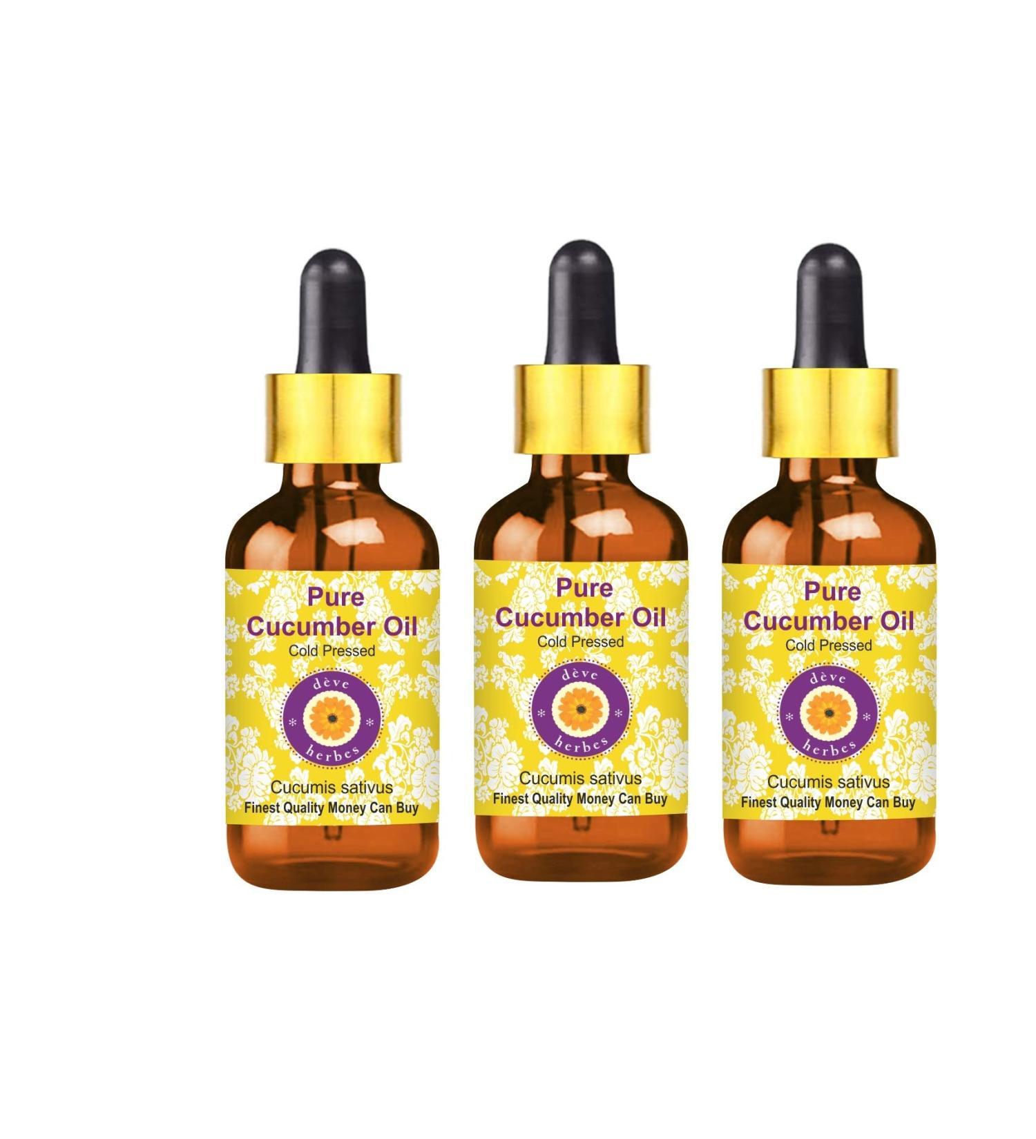 DEVE HARBES Pure Cucumber Oil - Therapeutic Cold-Pressed Oil with Glass Dripper (3-Pack 100ml) - Natural Skincare & Wellness - Buy Online on GoSupps.com