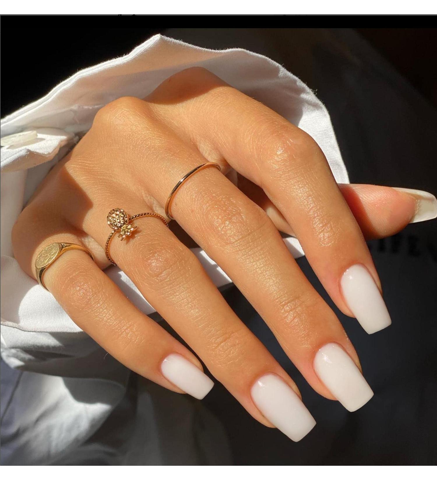 KXAMELIE Milky White Glossy Fake Nails Set - 24PCS Medium Length Square Press On Nails for Women and Girls - Solid Color Stick On Nails for Daily Wear - Buy Online on GoSupps.com