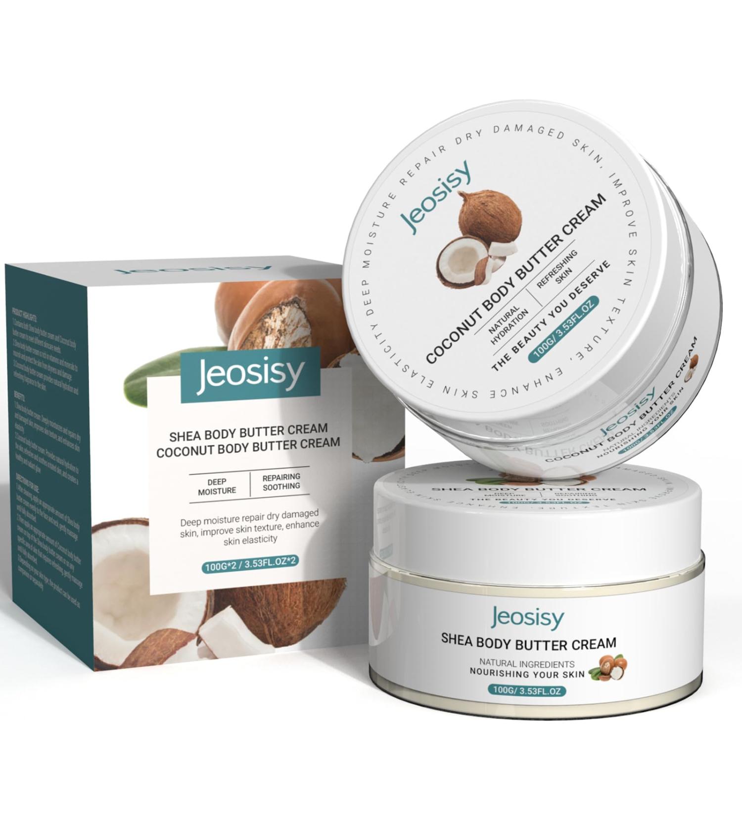 Body Butter Set of 2 - Coconut & Shea Cream for Dry Skin | Hydrating Nourishing Moisturizer Gift for Women | Natural Scent 3.53oz Each - Buy Online on GoSupps.com