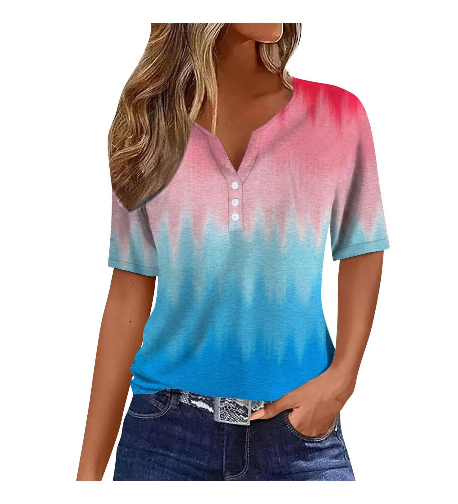 biJerou Women's Fashion Casual Patchwork Short Sleeve T-Shirt - Camouflage & Hot Pink - XL - Buy Online on GoSupps.com