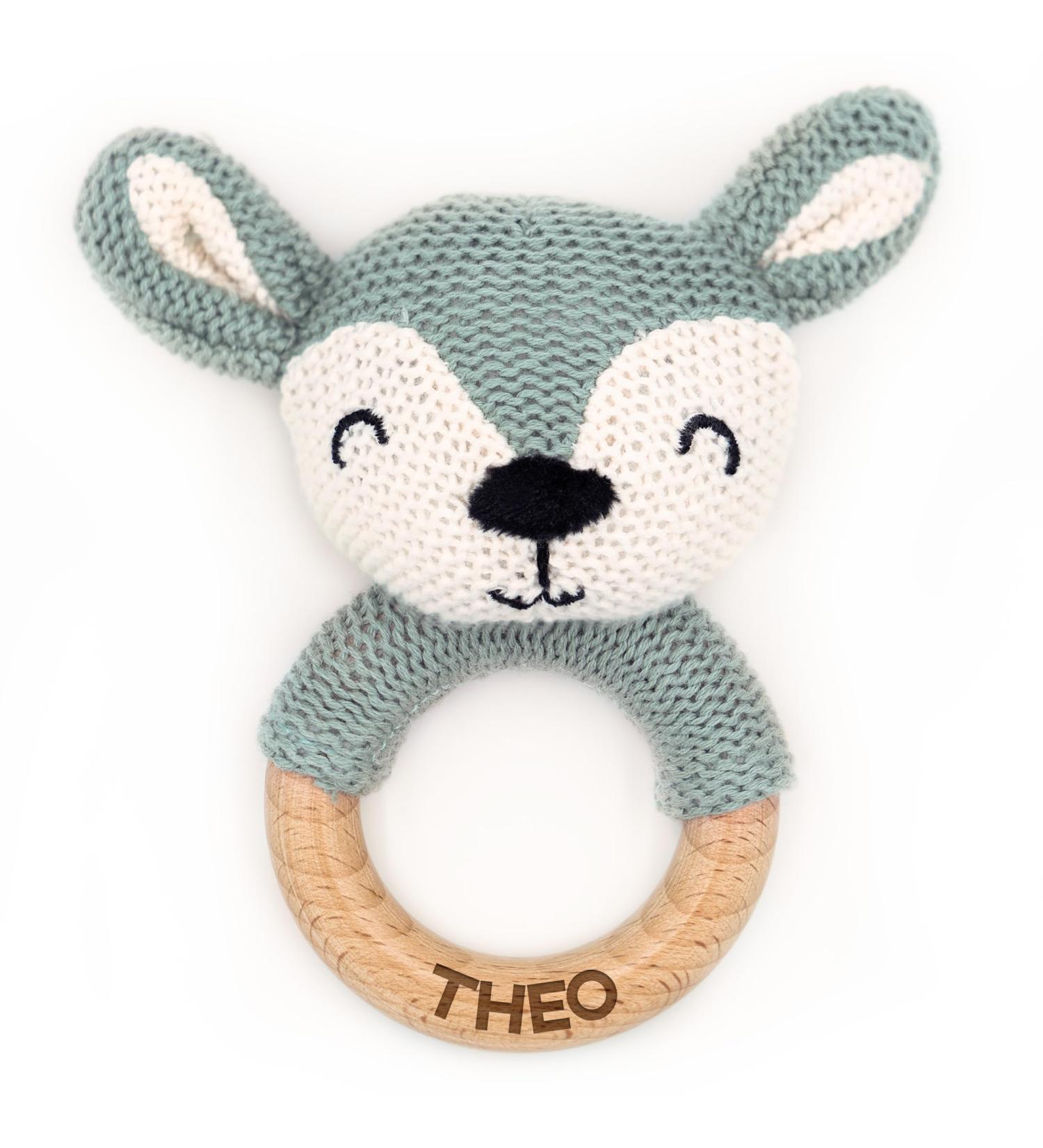 Buy Personalized Wooden Bite Ring for Babies | Custom Name Greifling | Perfect Newborn Gift for Boys & Girls | Cute Baby Rattle in Blue - Buy Online on GoSupps.com