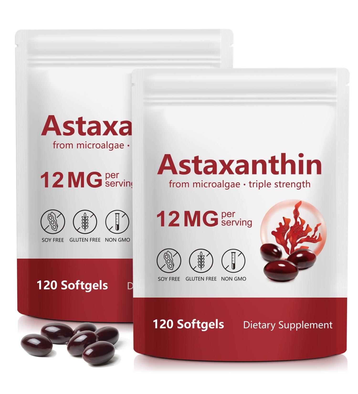 vopxccvy Astaxanthin 12mg Softgels from Microalgae Antioxidant Support Supplement Gluten Free Vegan Friendly 120 Softgels - Buy Online on GoSupps.com