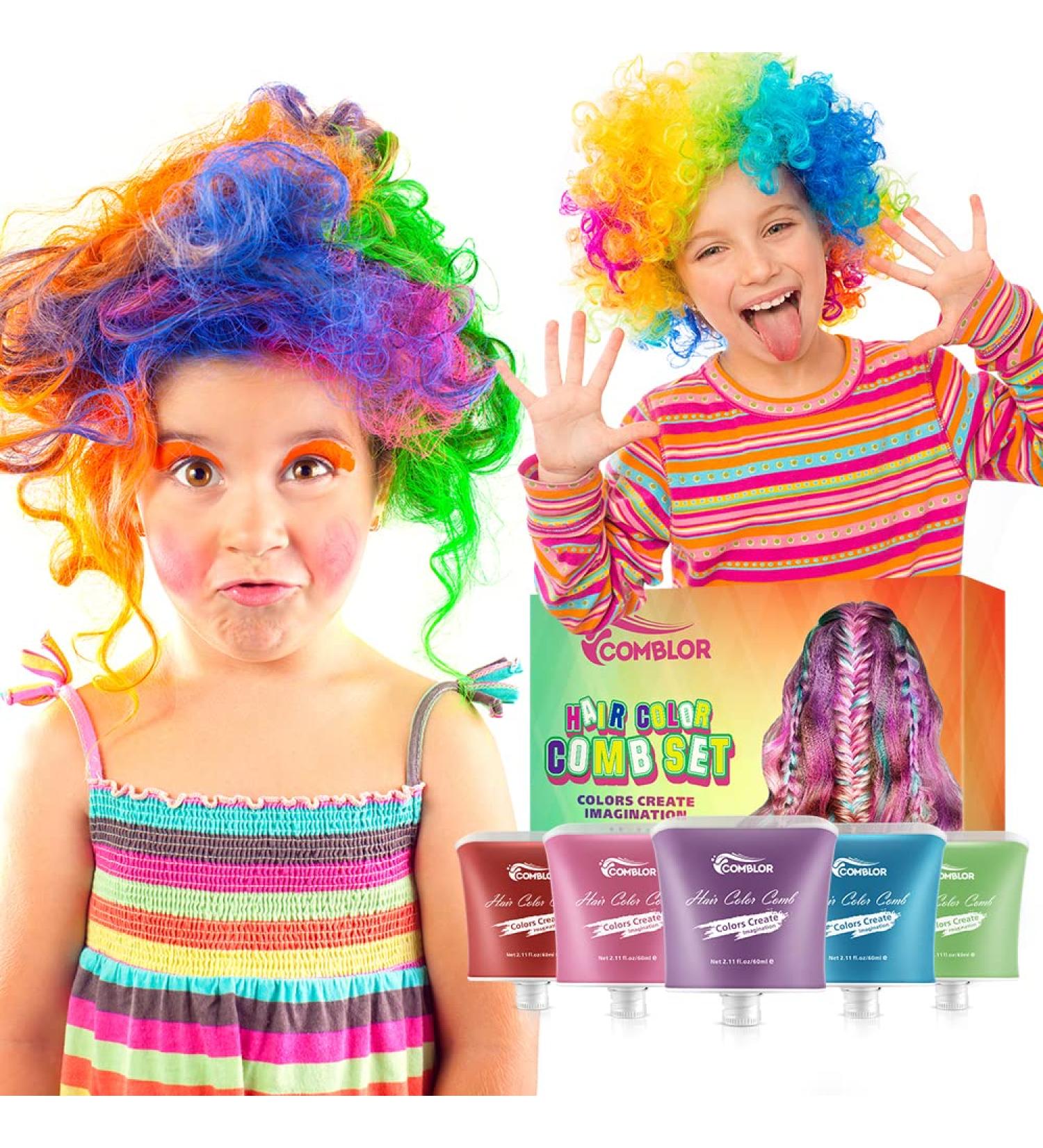 Comblor Temporary Hair Dye Kit - 5 Colors Hair Chalk for Dark Hair, Wash Out Hair Colour - Kids Gifts for Birthday & Holidays - Crazy Hair Day Set - Buy Online on GoSupps.com