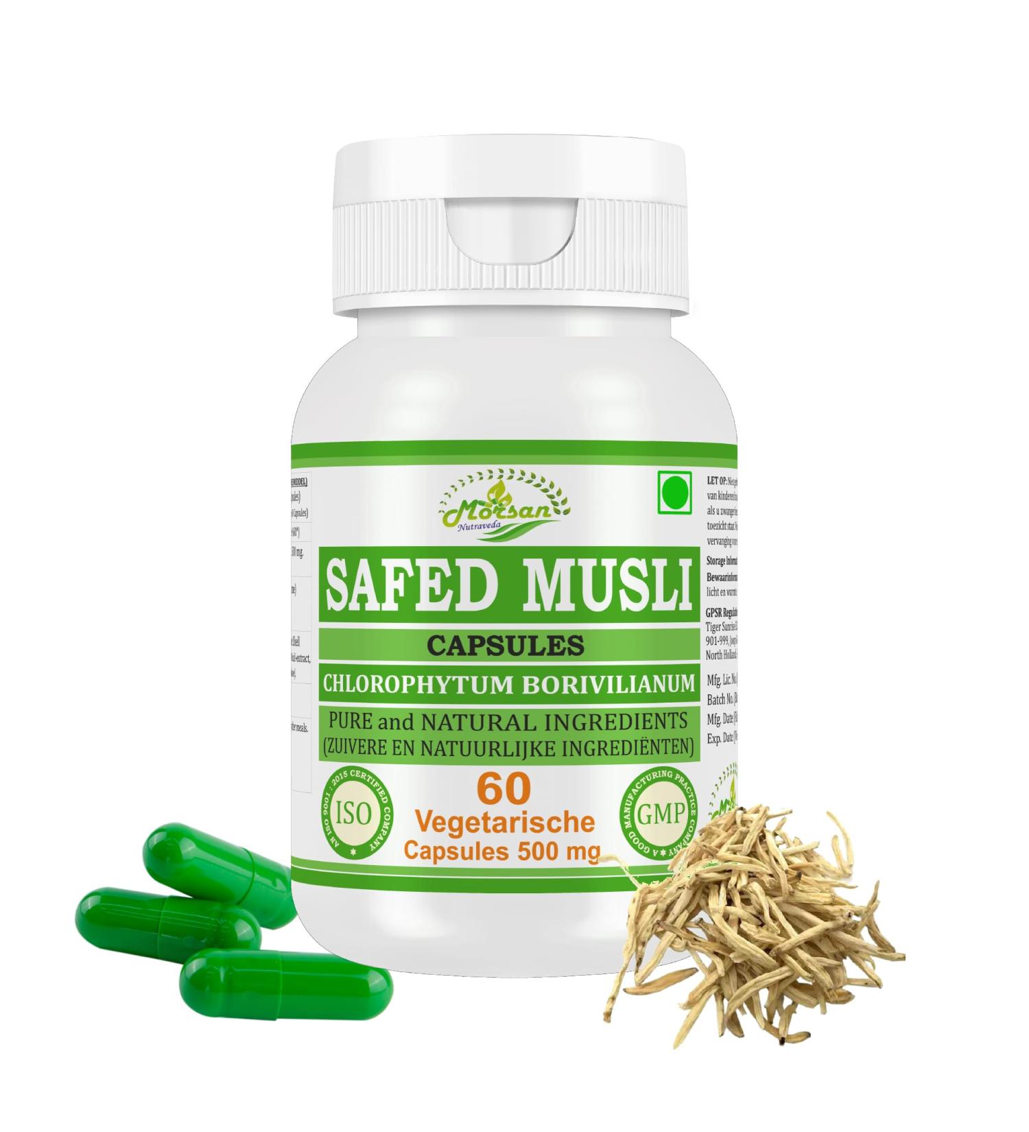 Morsan Nutraveda Safed Musli Chlorophytum Borivilianum 500mg 60 Capsules Kruiden Supplement 1 - Buy Online on GoSupps.com