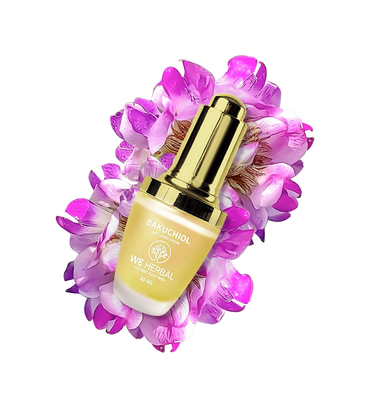 We Herbal Bakuchiol Anti-Ageing Serum | Natural Retinol Alternative with Rosehip & Almond Oil | Treats Acne-Causing Bacteria & Pimples | No Chemicals or Fragrance | 20ml - Buy Online on GoSupps.com