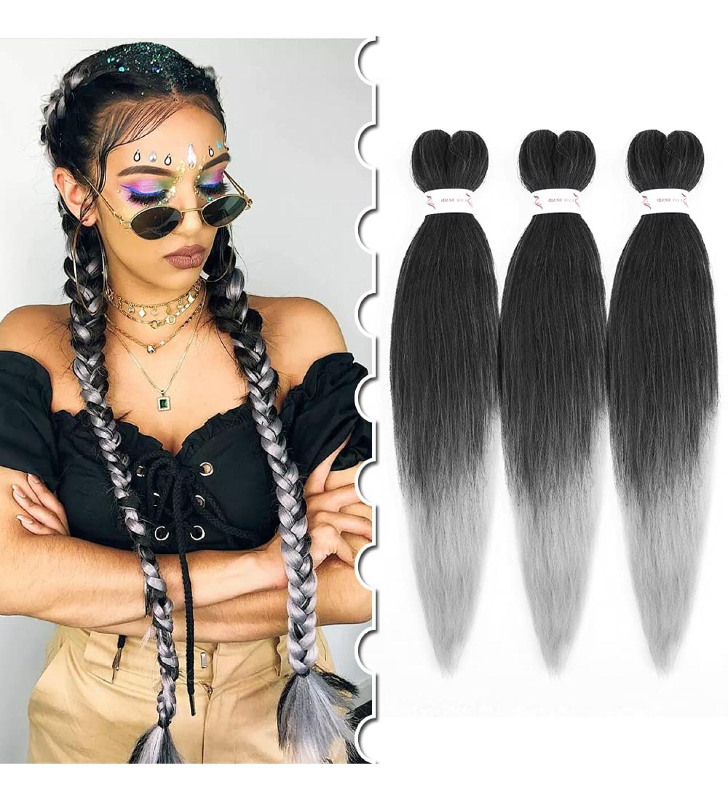 Silk-Co Braids Hair Extensions - Pre-Stretched Crochet Twists | 3 Bundle Afro Hair | 50cm Black & Silver | International Shipping - Buy Online on GoSupps.com