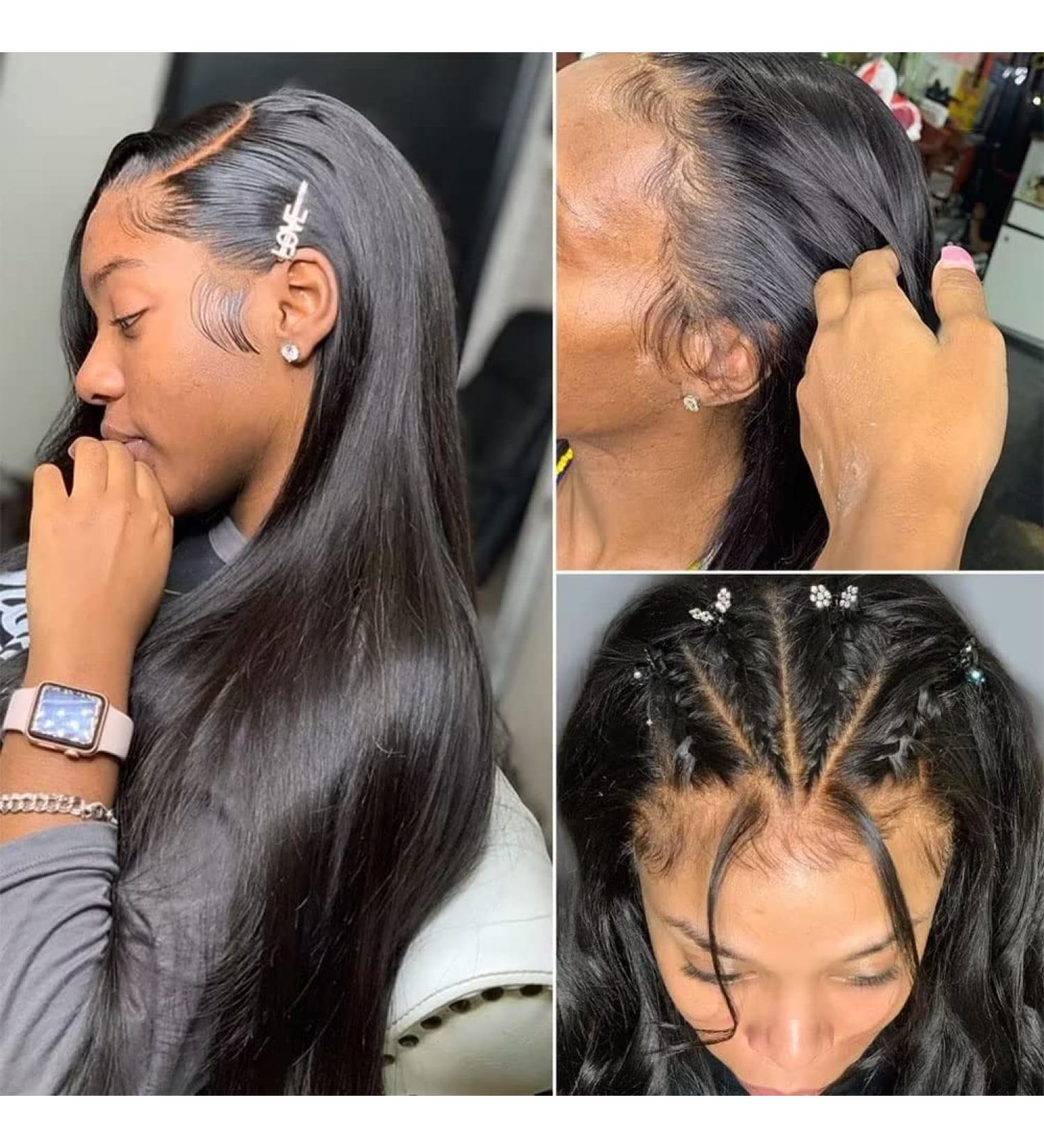 Brollitest 16 Inch Straight Lace Front Human Hair Wig 150% Density HD Transparent Brazilian Virgin Hair Wig for Black Women - Buy Online on GoSupps.com