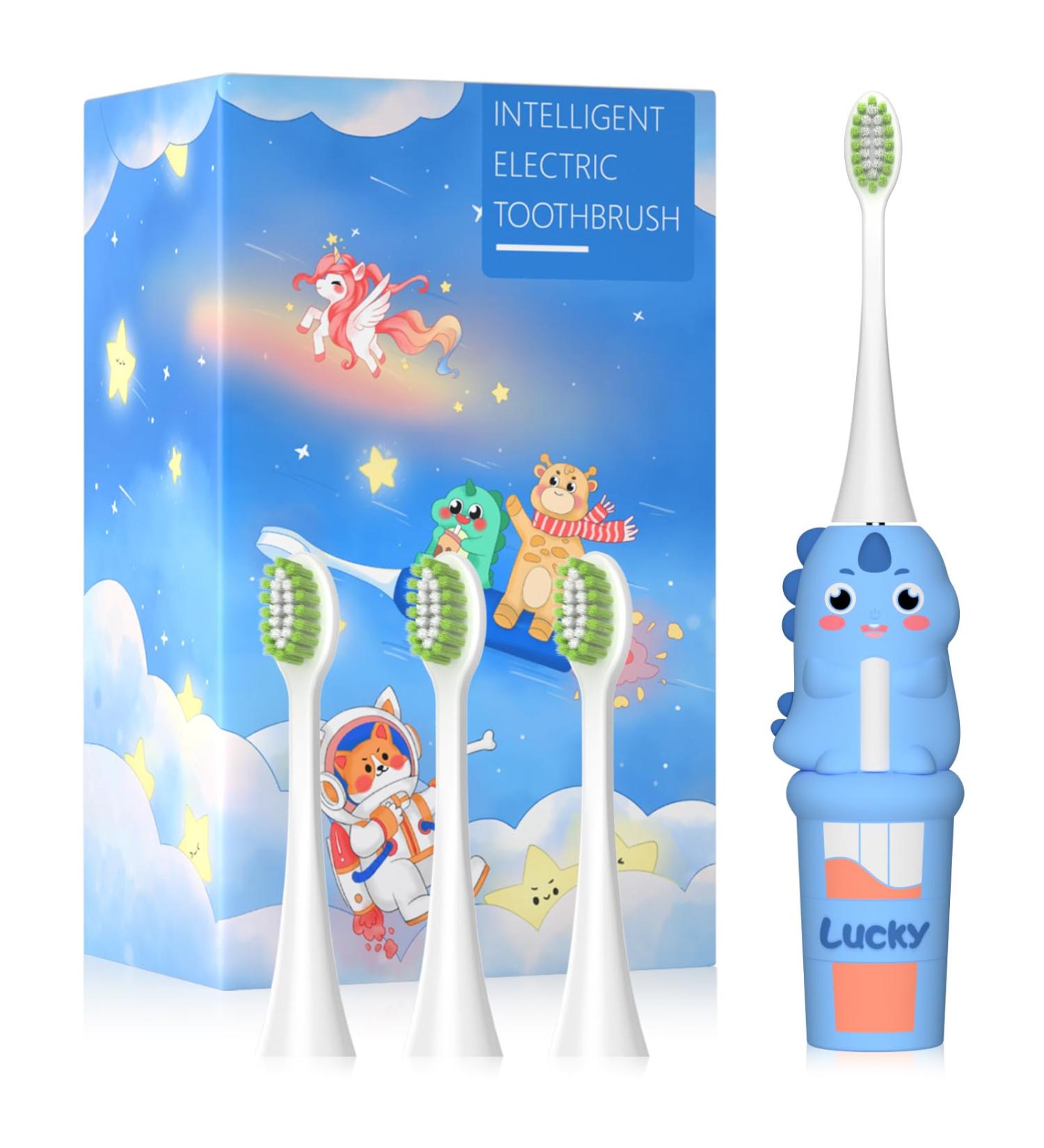 Kids Electric Toothbrushes - Rechargeable Smart Toothbrush for Toddlers Age 3-12 | 2-Minute Timer 6 Modes 4 Brush Heads IPX7 Waterproof (Blue - Buy Online on GoSupps.com