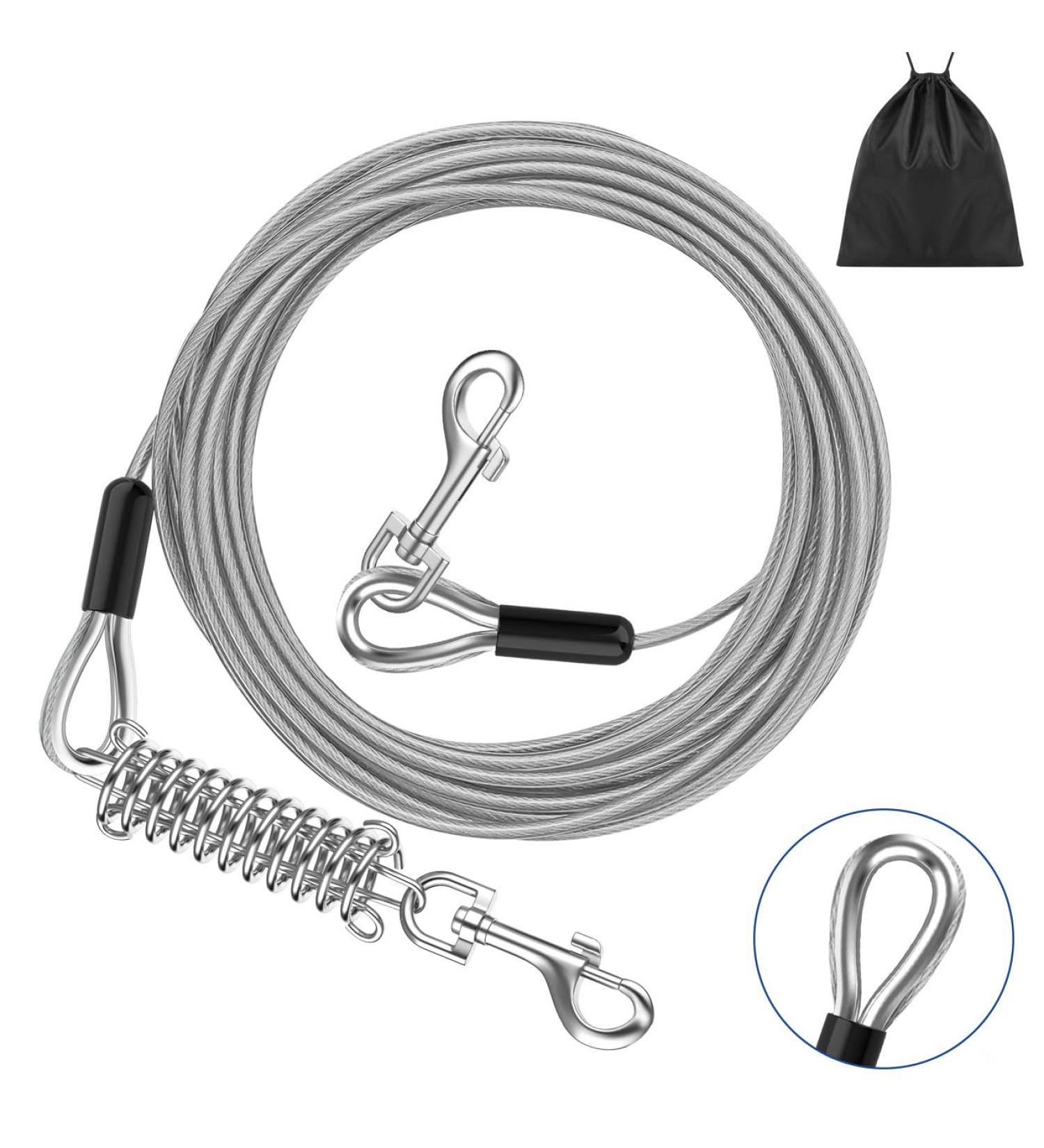 Pawaboo 25ft Heavy Duty Dog Tie Out Leash - 360 Rotating Hook for Small to Large Dogs Up to 125lbs - Durable Silver Cable - Buy Online on GoSupps.com