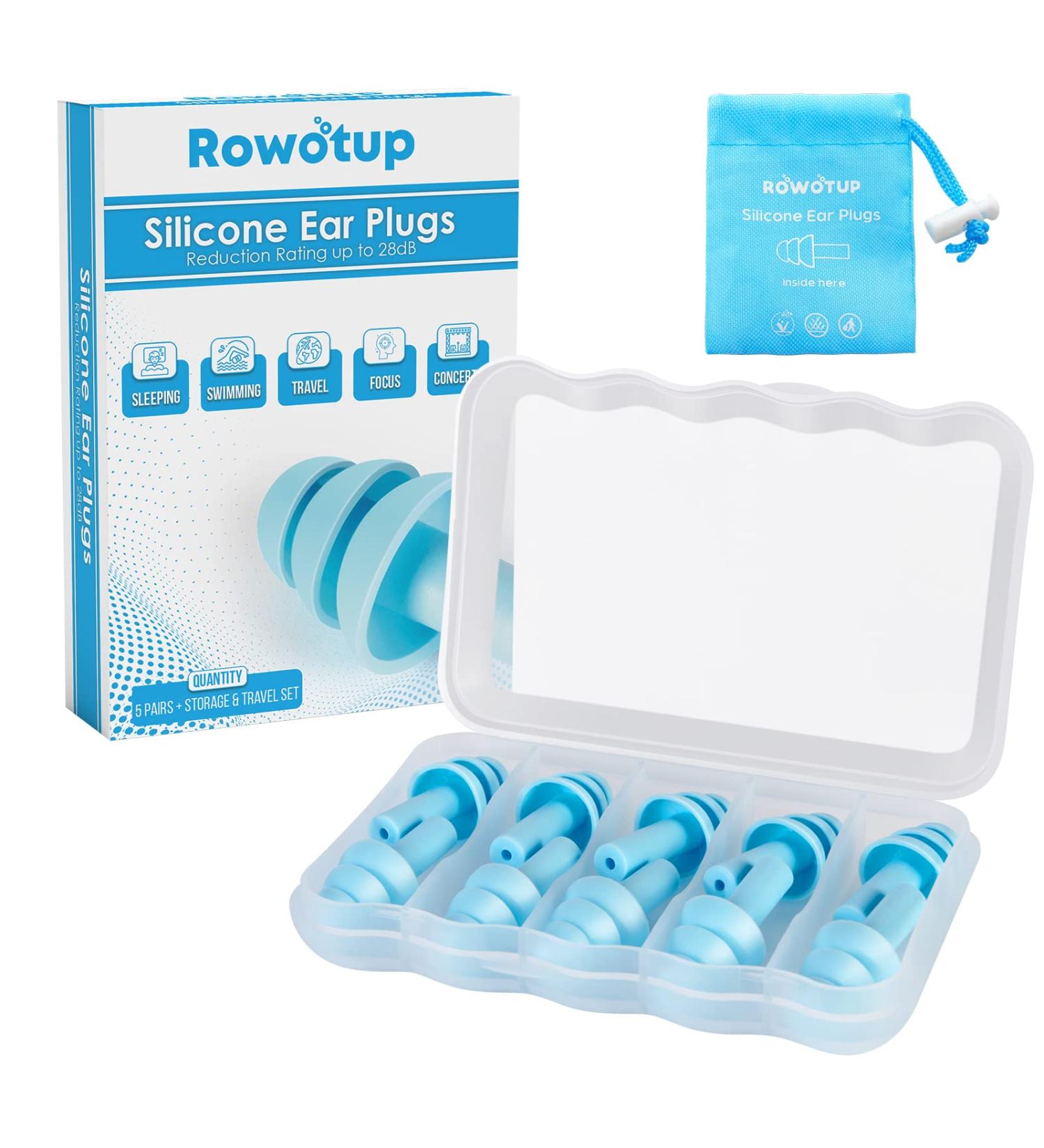 Rowotup Reusable Silicone Ear Plugs - Ultra Soft & Waterproof - 28dB NRR - 5 Pairs - Buy Online on GoSupps.com
