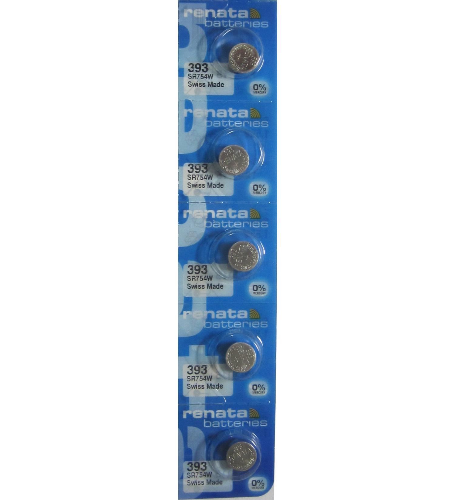 Strip of 5 Genuine Fresh Renata 393 SR754W Swiss Made Silver 1.55v Batteries
