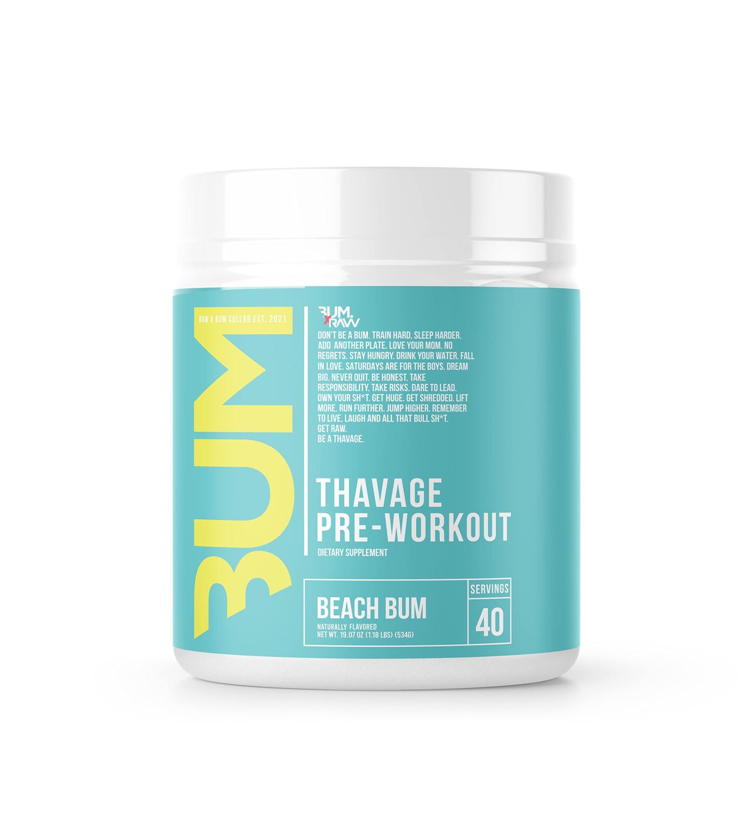 Thavage Pre Workout Beach Bum by Chris Bumstead - Sports Nutrition Pre-Workout Powder for Men & Women | Energy Boosting Formula with 40 Servings - Buy Online on GoSupps.com