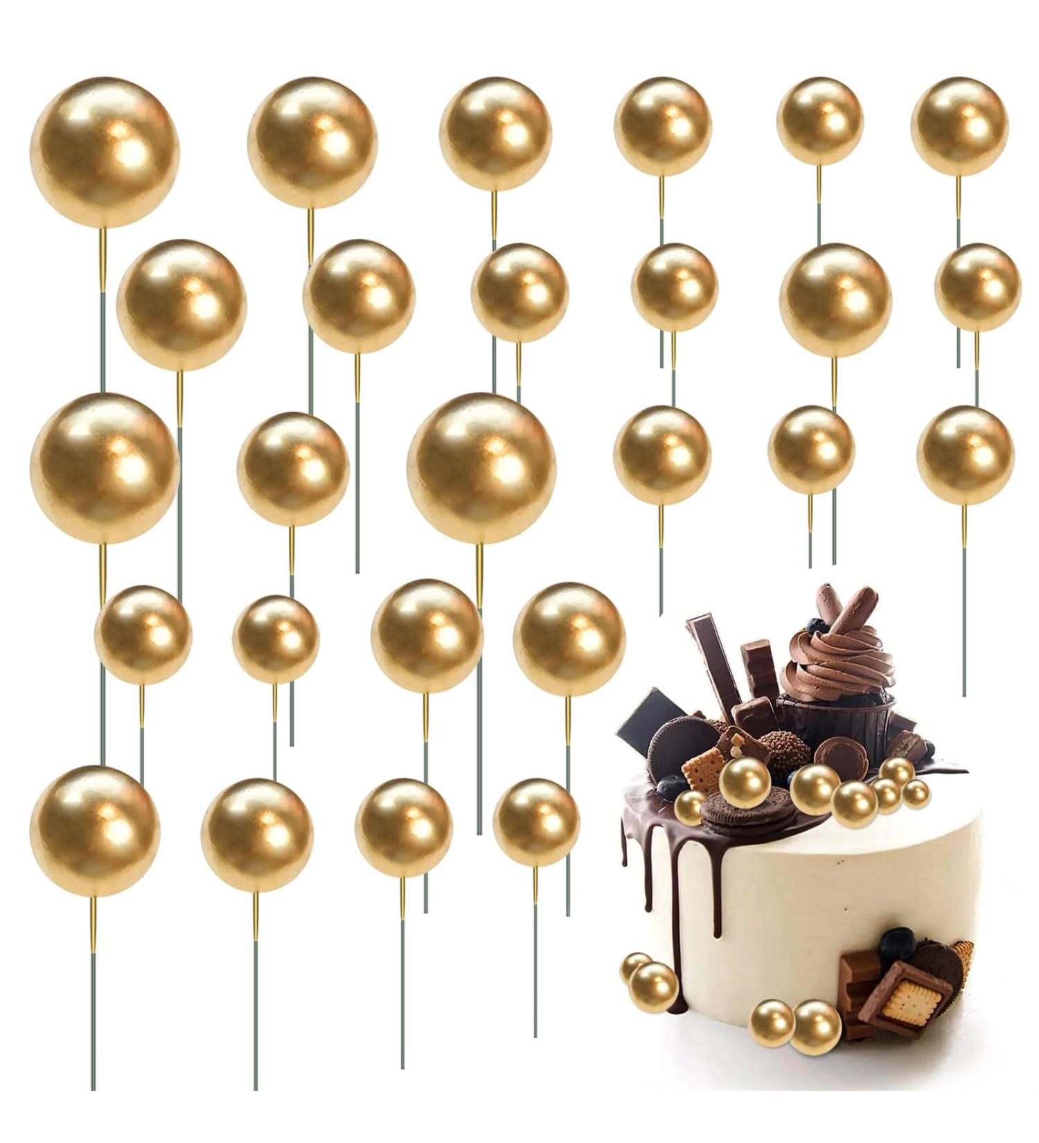 Gold Ball Cake Toppers 50pcs Mini Balloon Cakes Toppers Sticks Foam Balls Cake Picks Golden Ball Cupcake DIY Cakes Insert Topper for Birthday Wedding - Buy Online on GoSupps.com